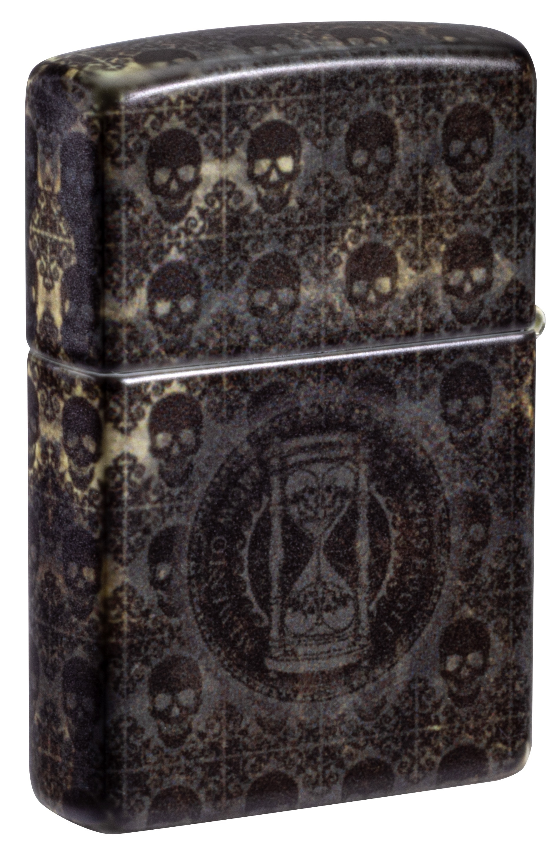 Front shot of Zippo Bejeweled Beetle Design High Polish Brass Windproof Lighter standing at a 3/4 angle.