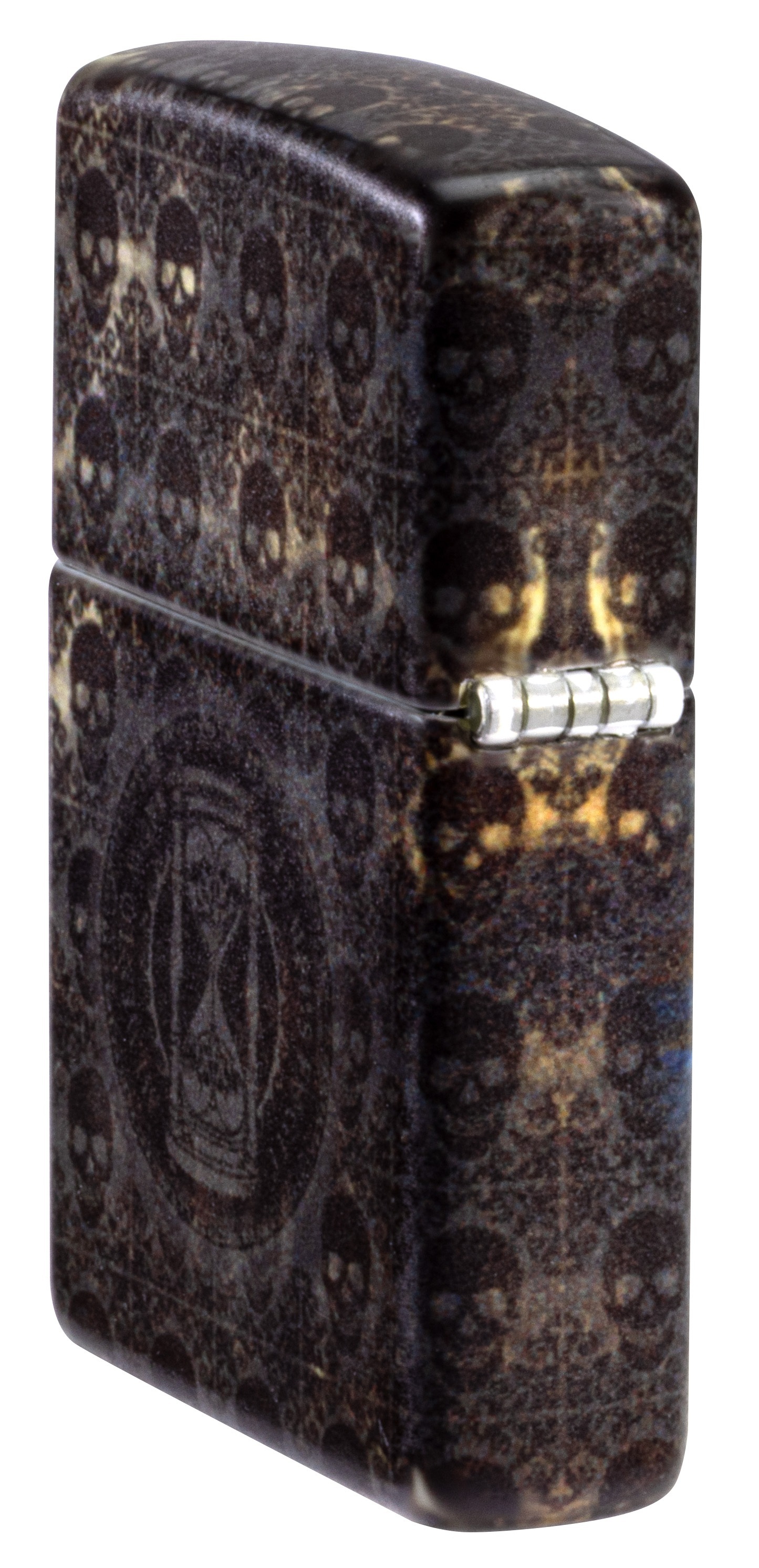 Front shot of Zippo Bejeweled Beetle Design High Polish Brass Windproof Lighter standing at a 3/4 angle.