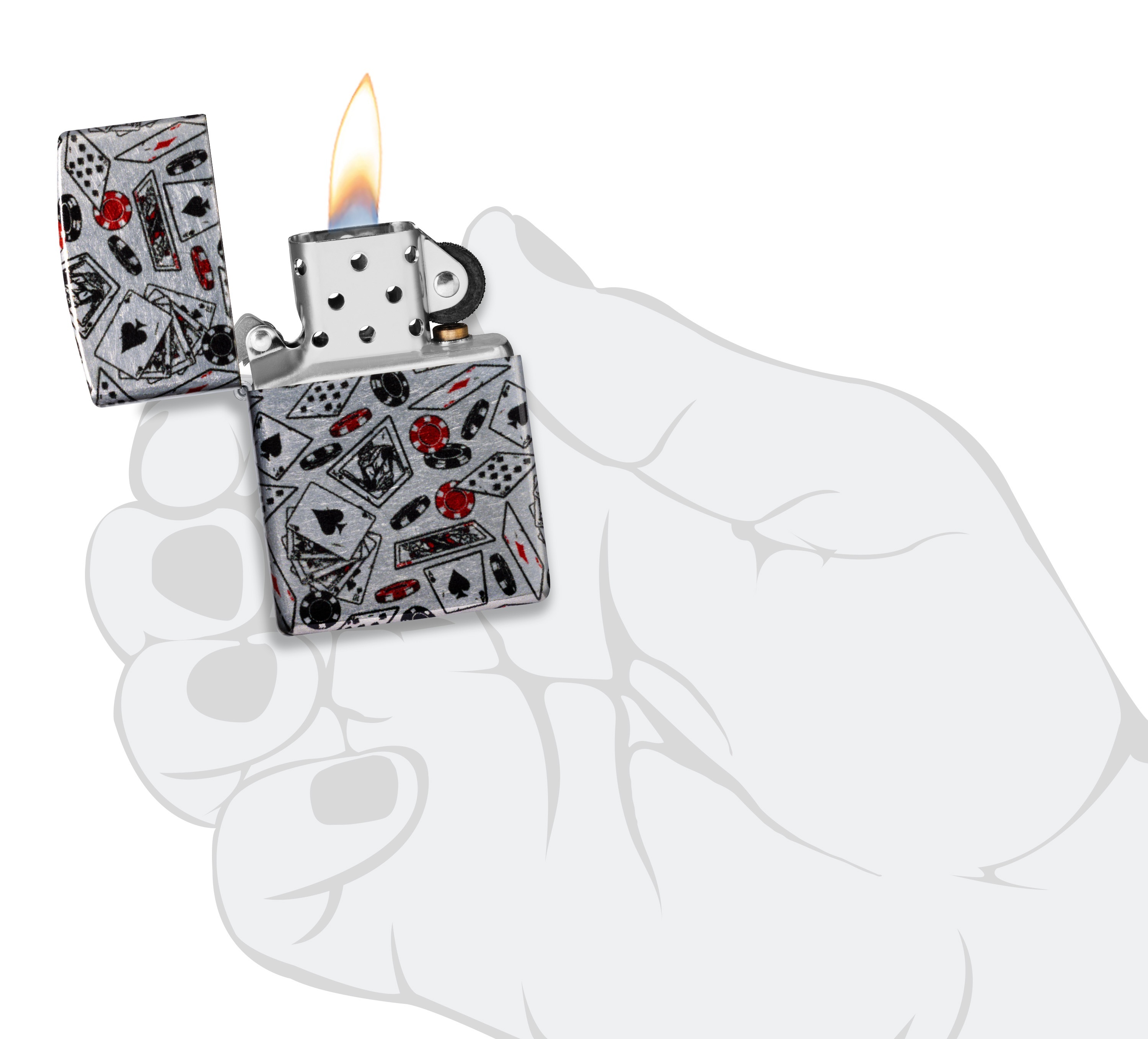 Front shot of Zippo Bejeweled Beetle Design High Polish Brass Windproof Lighter standing at a 3/4 angle.
