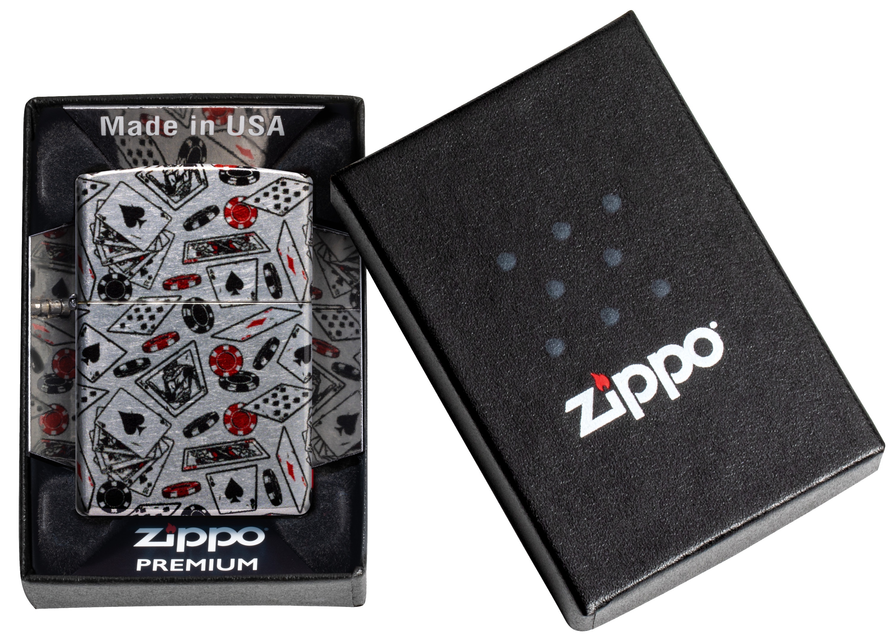Front shot of Zippo Bejeweled Beetle Design High Polish Brass Windproof Lighter standing at a 3/4 angle.