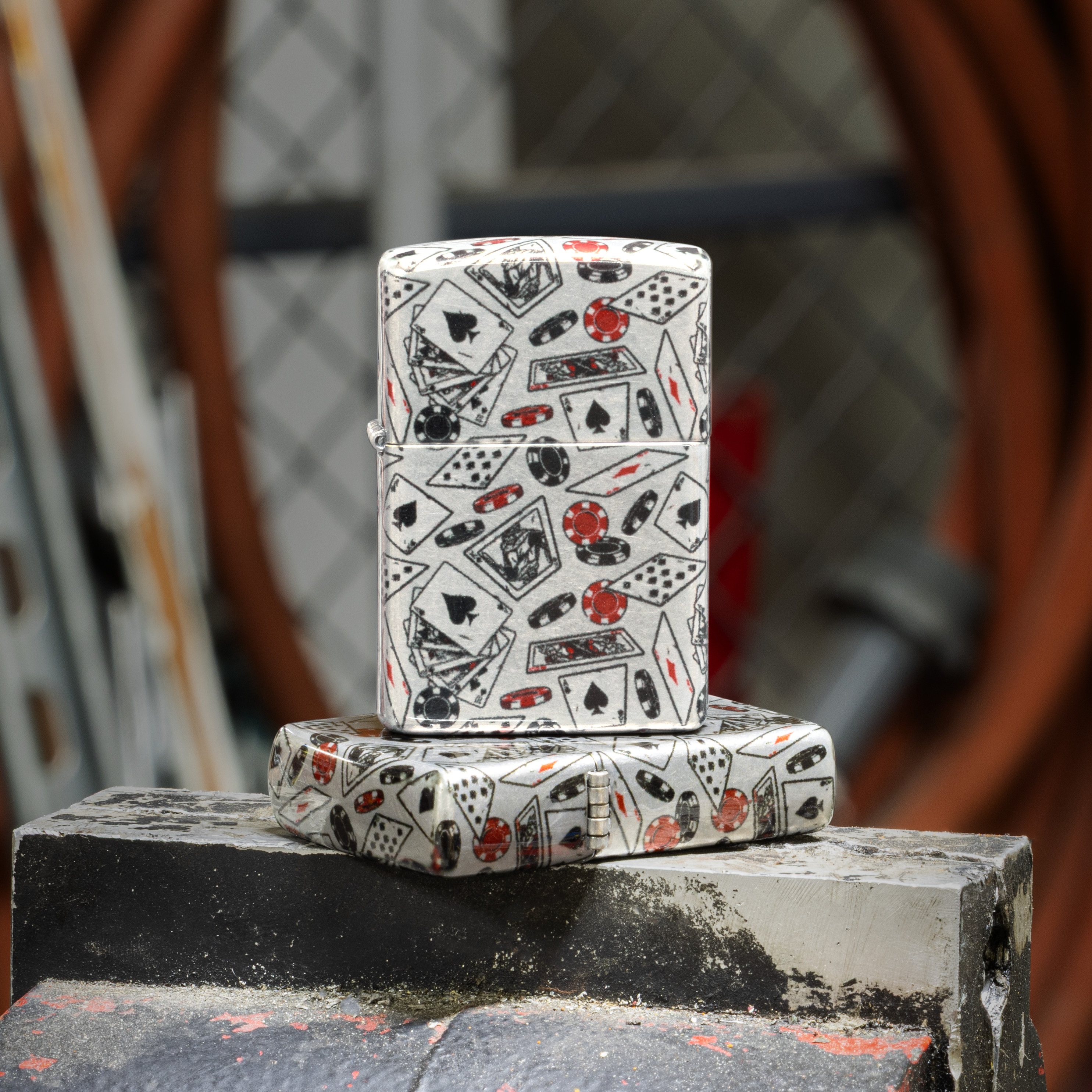 Front shot of Zippo Bejeweled Beetle Design High Polish Brass Windproof Lighter standing at a 3/4 angle.