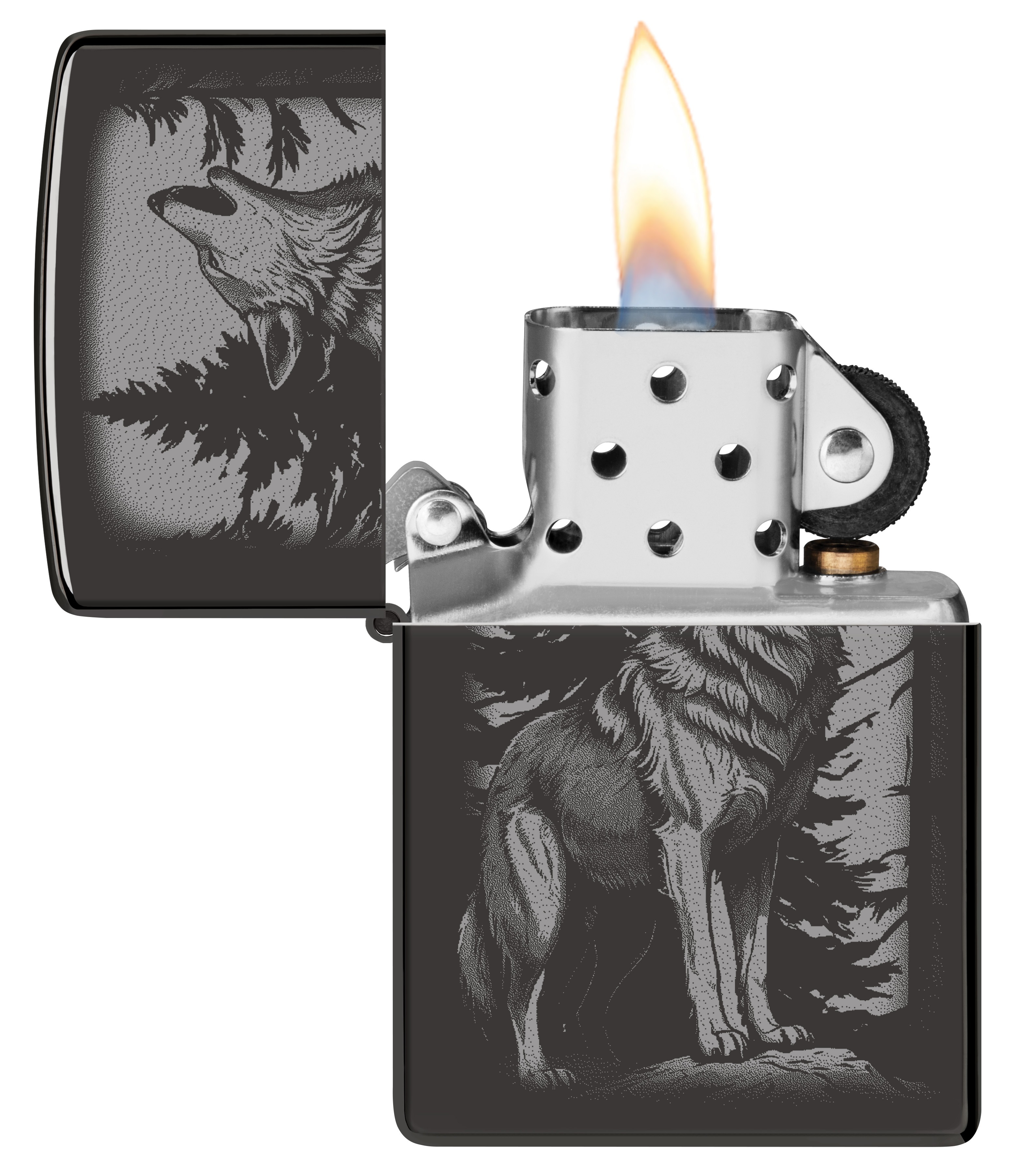 Front shot of Zippo Bejeweled Beetle Design High Polish Brass Windproof Lighter standing at a 3/4 angle.
