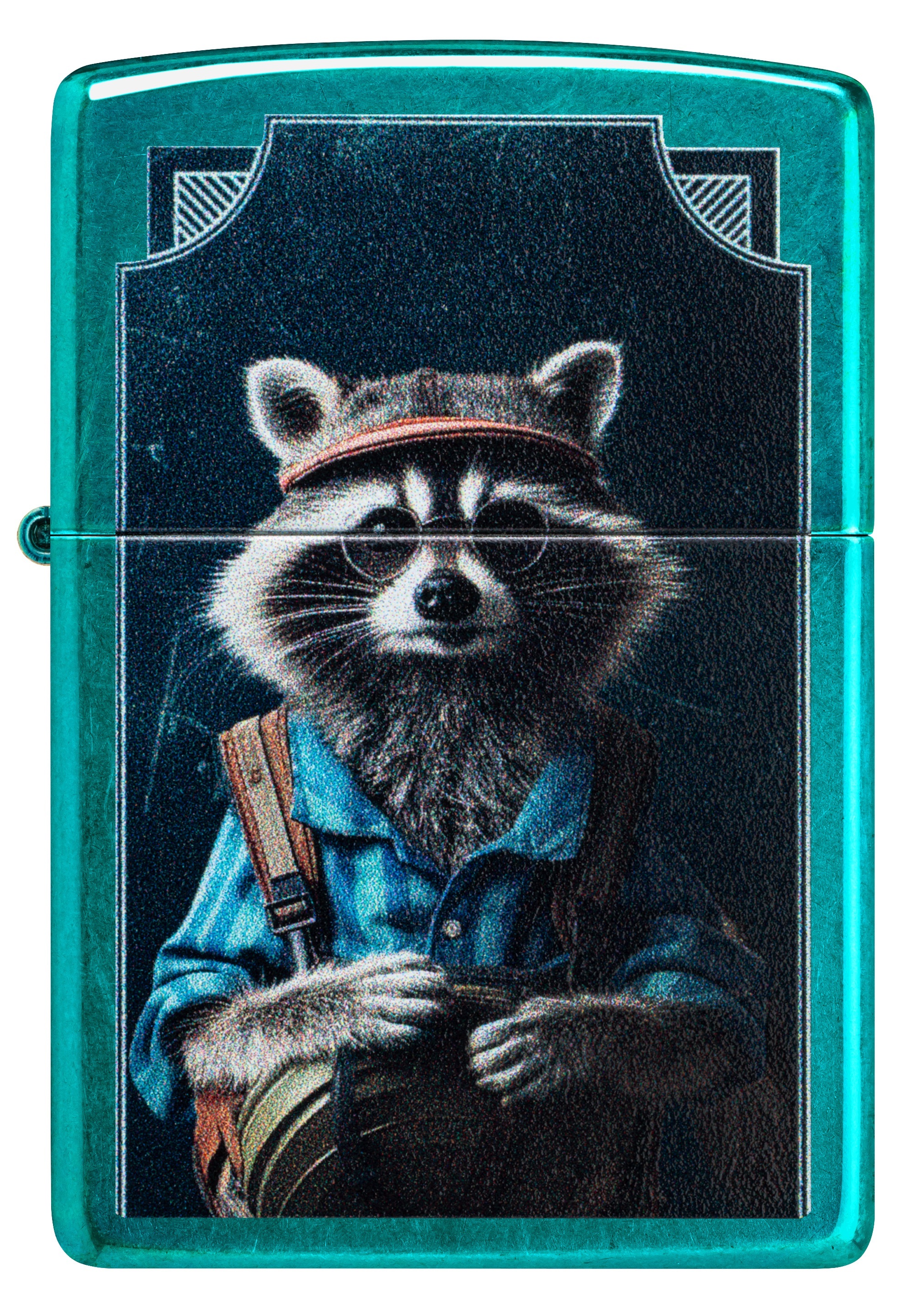 Front shot of Zippo Bejeweled Beetle Design High Polish Brass Windproof Lighter standing at a 3/4 angle.