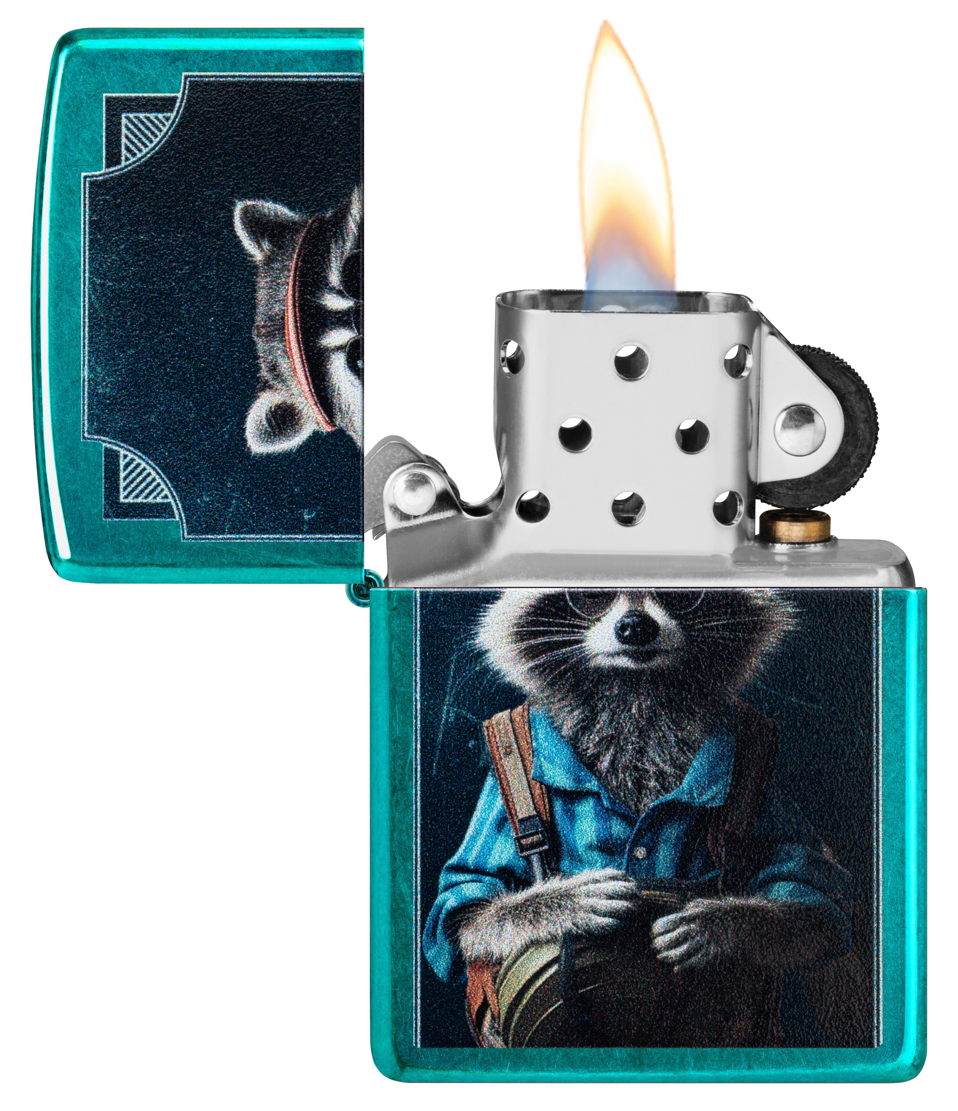Front shot of Zippo Bejeweled Beetle Design High Polish Brass Windproof Lighter standing at a 3/4 angle.