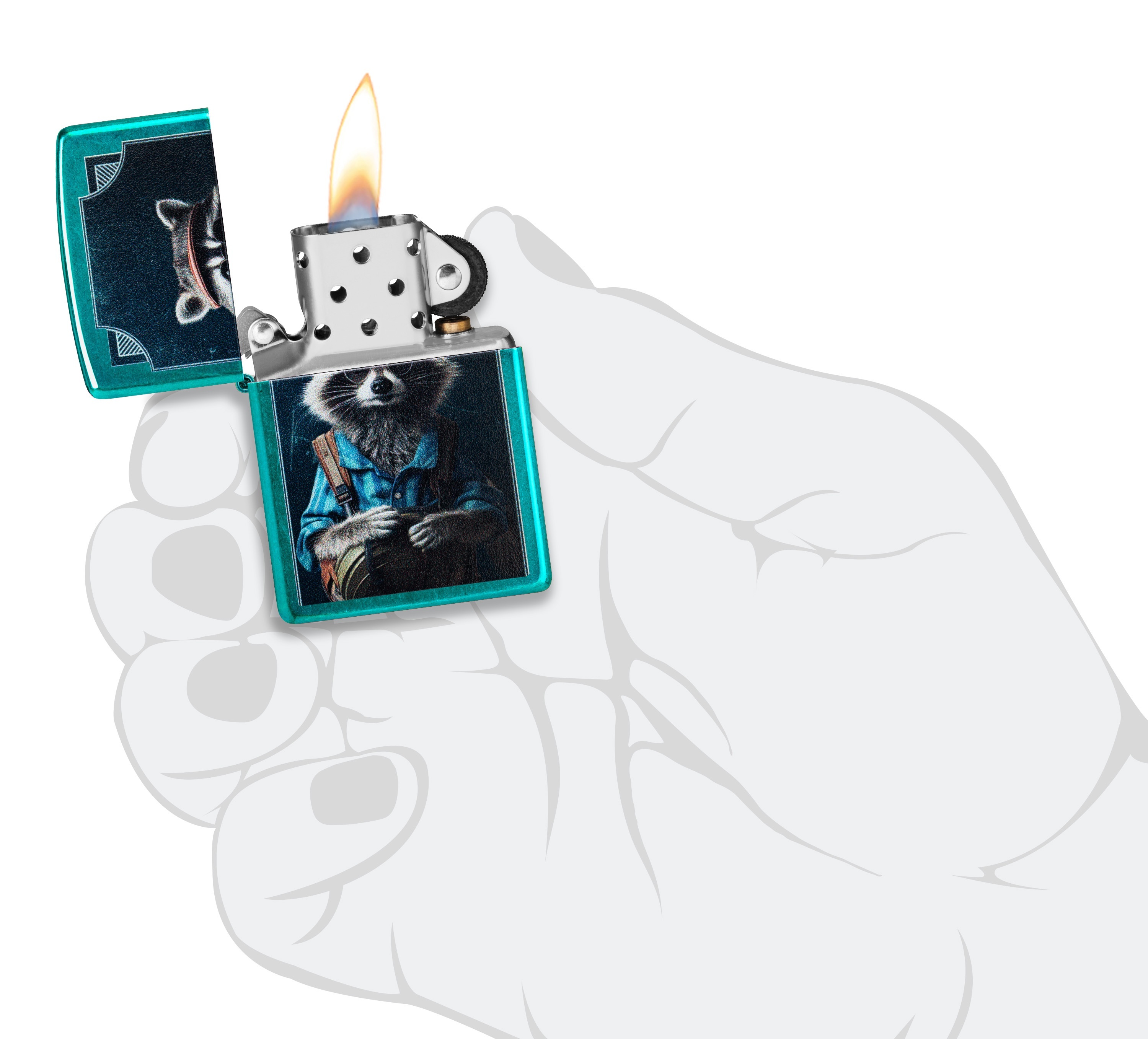 Front shot of Zippo Bejeweled Beetle Design High Polish Brass Windproof Lighter standing at a 3/4 angle.