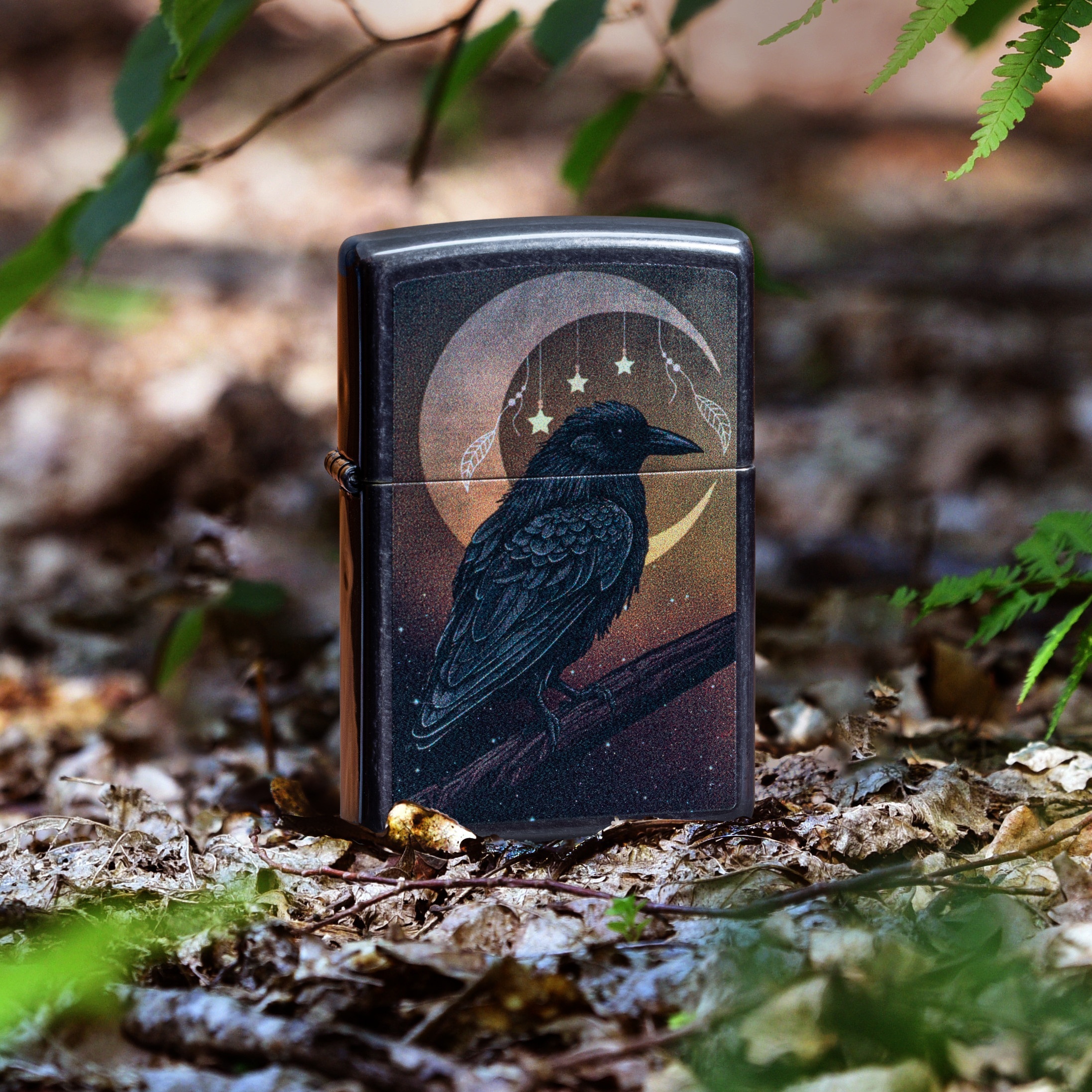Front shot of Zippo Bejeweled Beetle Design High Polish Brass Windproof Lighter standing at a 3/4 angle.