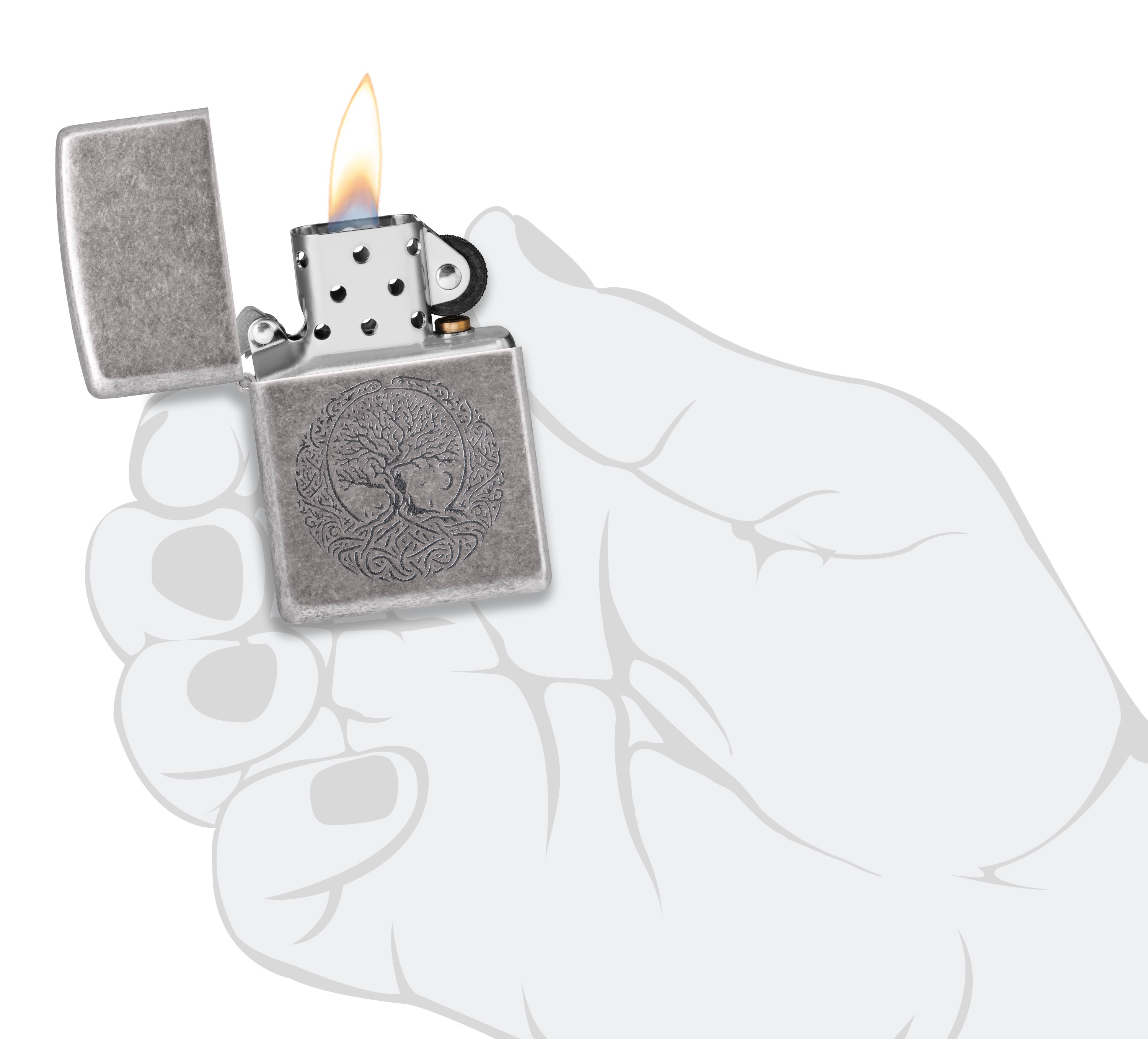 Front shot of Zippo Bejeweled Beetle Design High Polish Brass Windproof Lighter standing at a 3/4 angle.