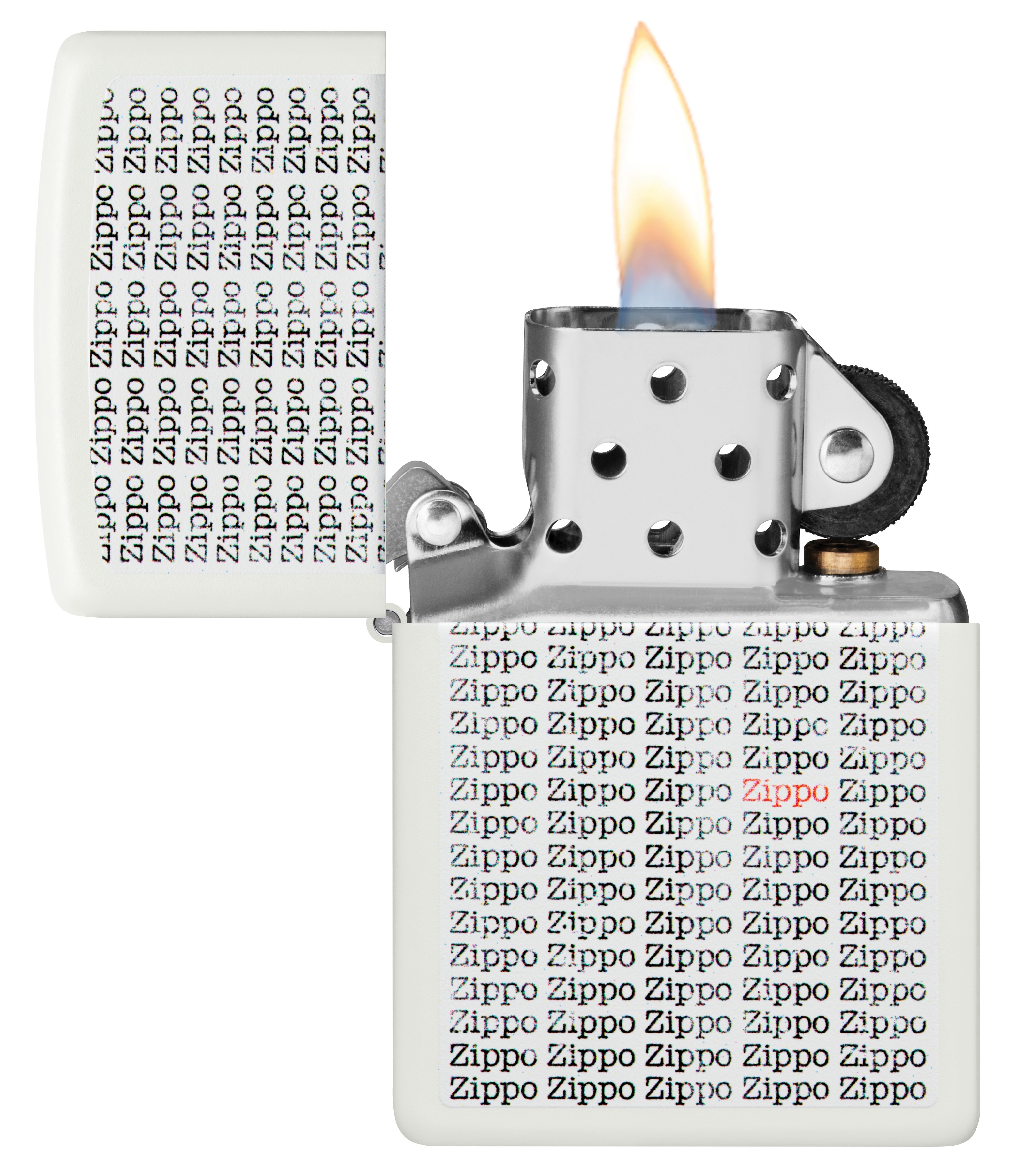 Front shot of Zippo Bejeweled Beetle Design High Polish Brass Windproof Lighter standing at a 3/4 angle.