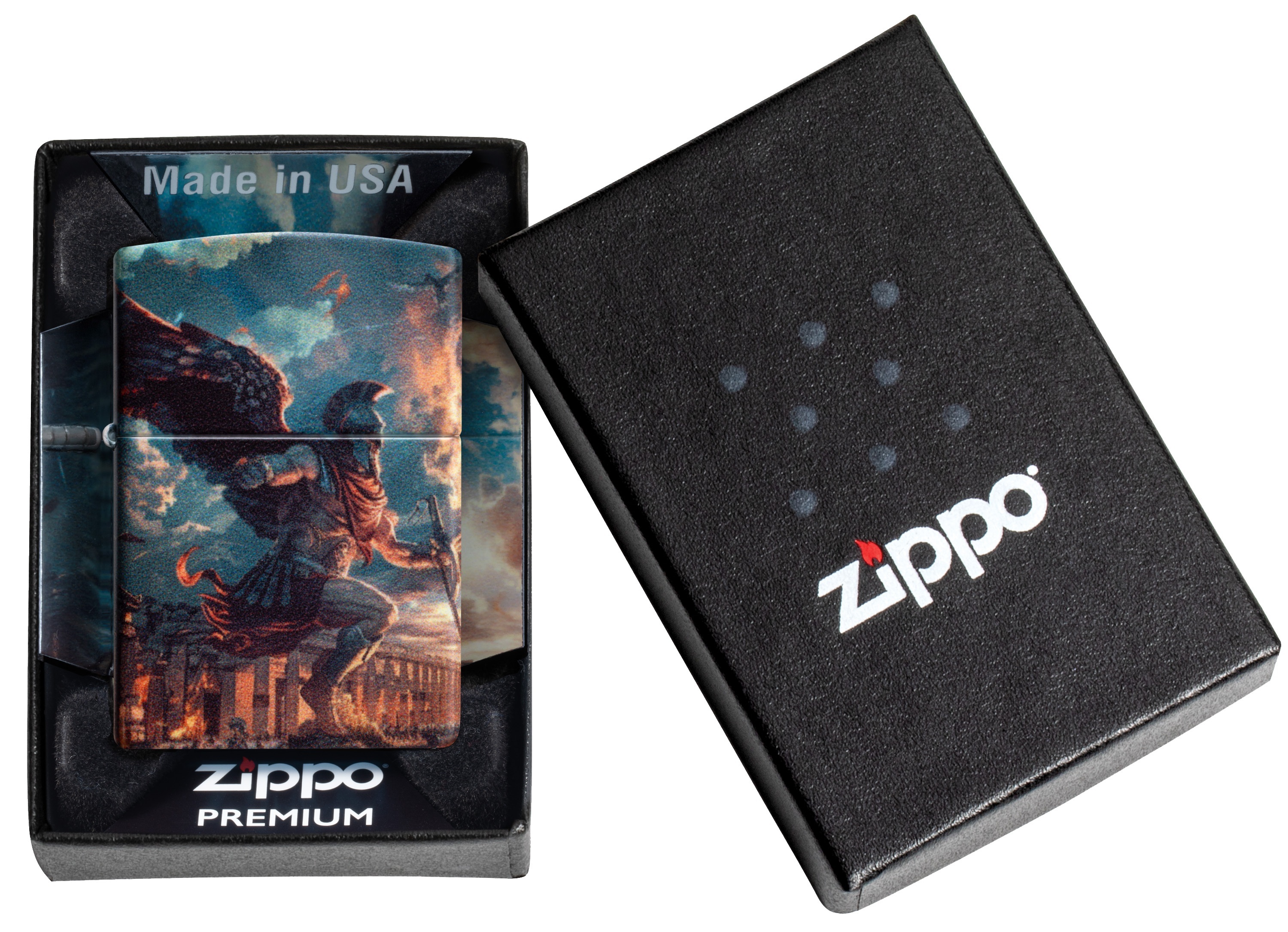 Front shot of Zippo Bejeweled Beetle Design High Polish Brass Windproof Lighter standing at a 3/4 angle.
