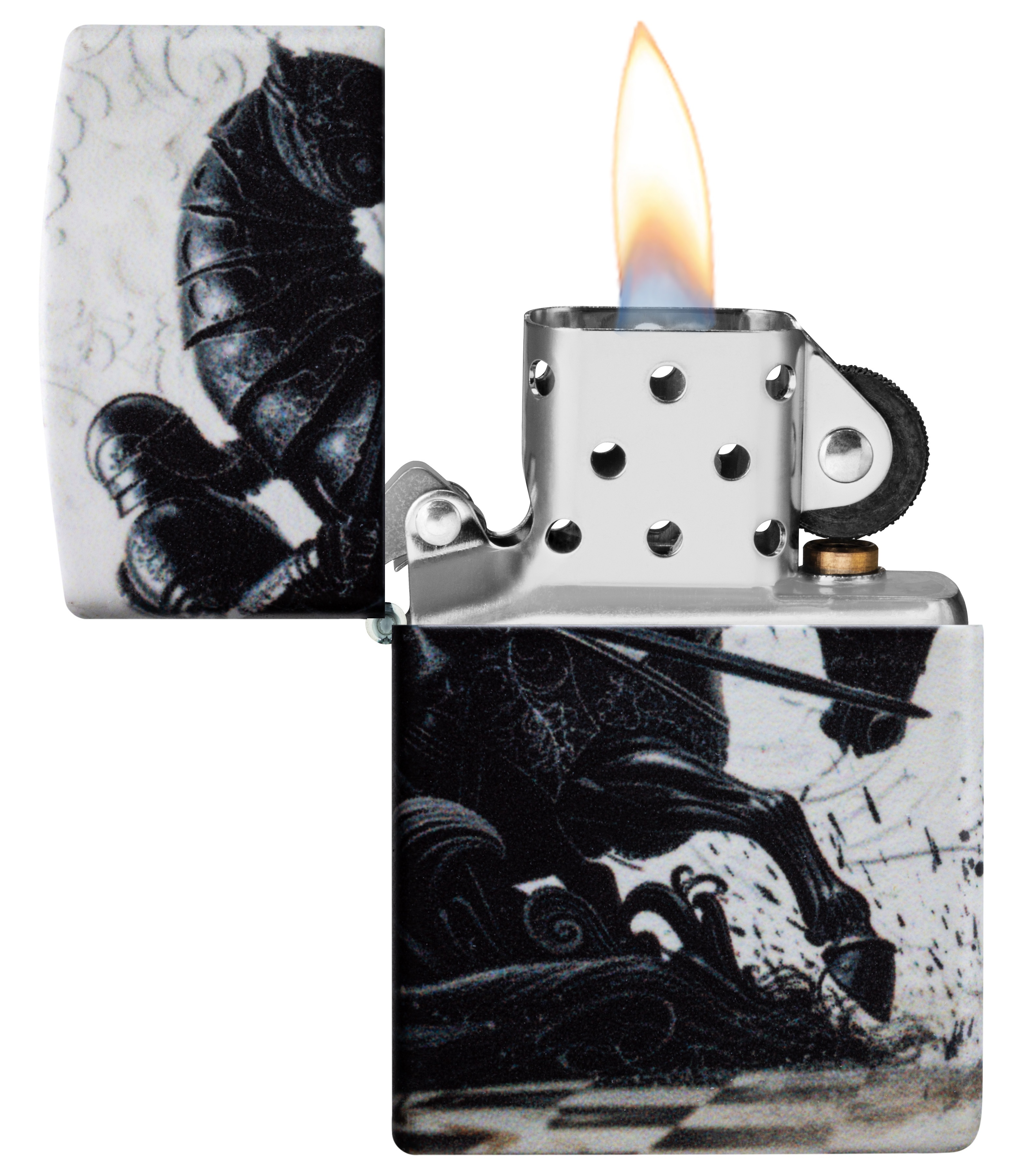 Front shot of Zippo Bejeweled Beetle Design High Polish Brass Windproof Lighter standing at a 3/4 angle.