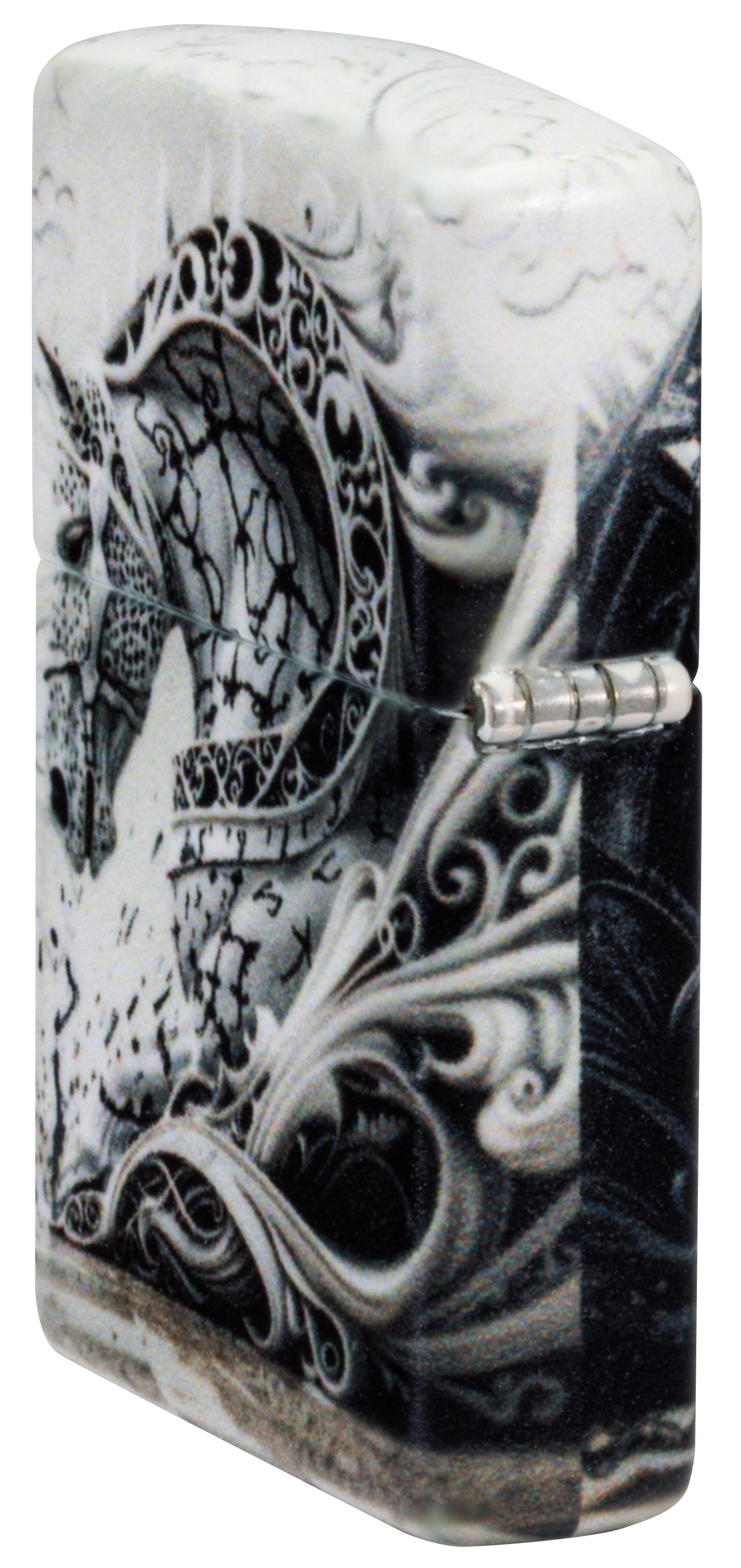 Front shot of Zippo Bejeweled Beetle Design High Polish Brass Windproof Lighter standing at a 3/4 angle.