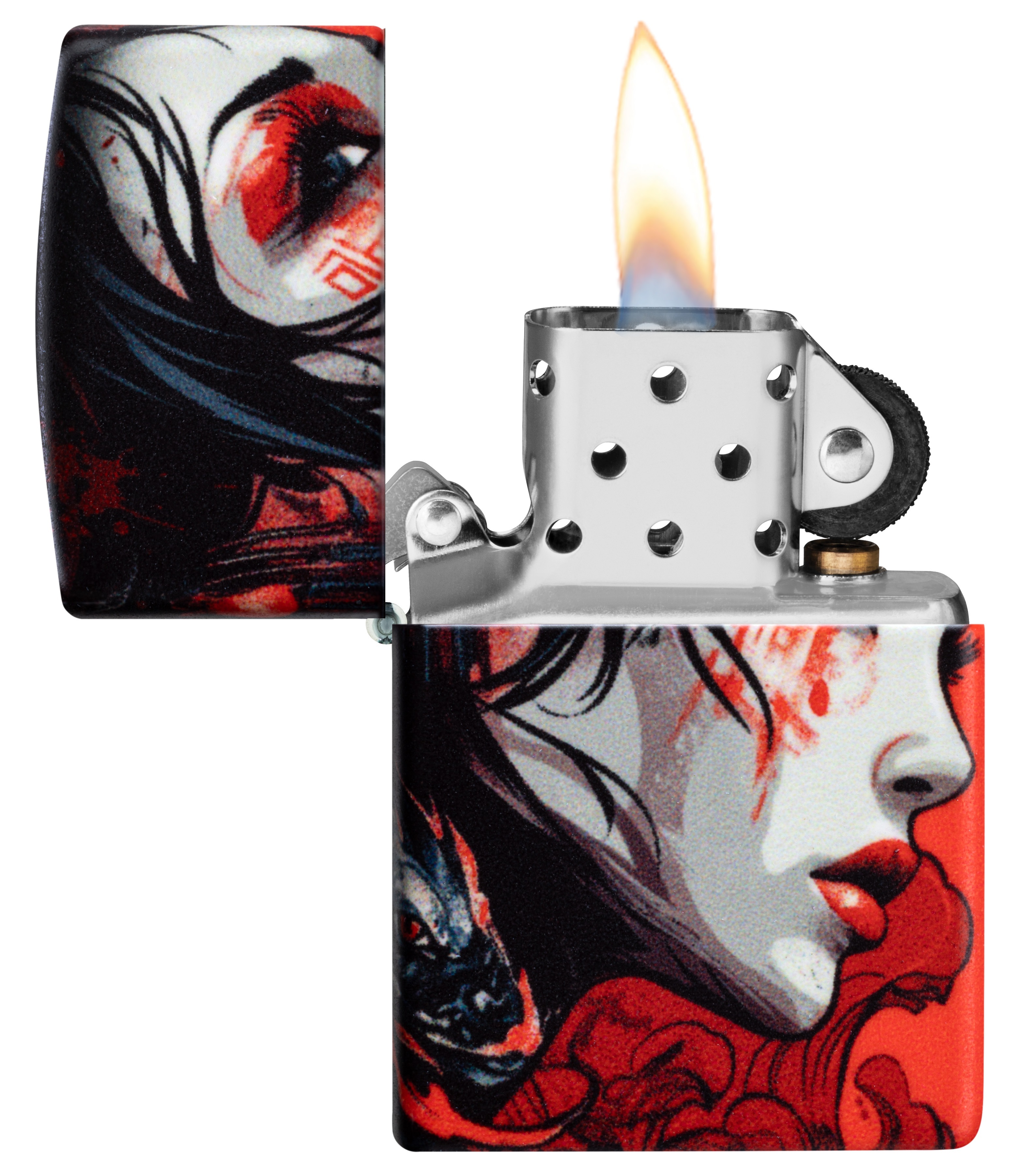 Front shot of Zippo Bejeweled Beetle Design High Polish Brass Windproof Lighter standing at a 3/4 angle.