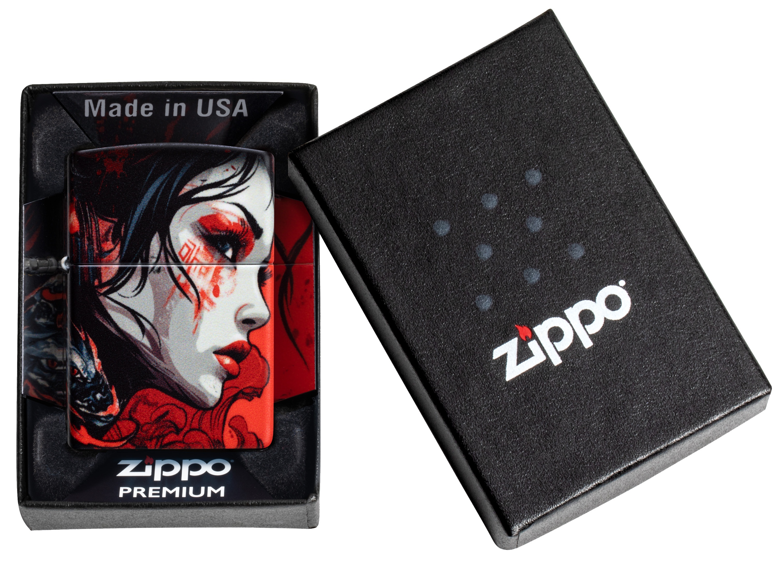 Front shot of Zippo Bejeweled Beetle Design High Polish Brass Windproof Lighter standing at a 3/4 angle.
