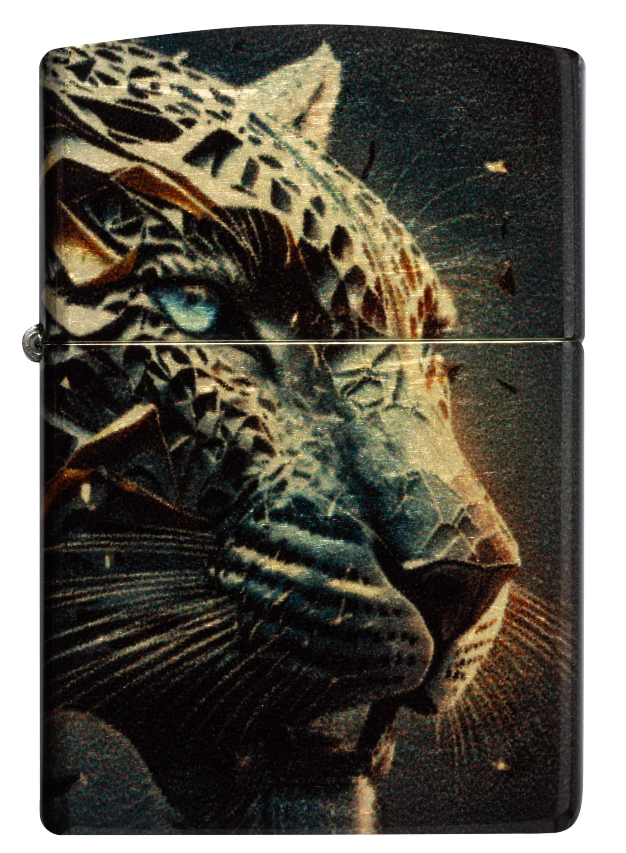 Front shot of Zippo Bejeweled Beetle Design High Polish Brass Windproof Lighter standing at a 3/4 angle.