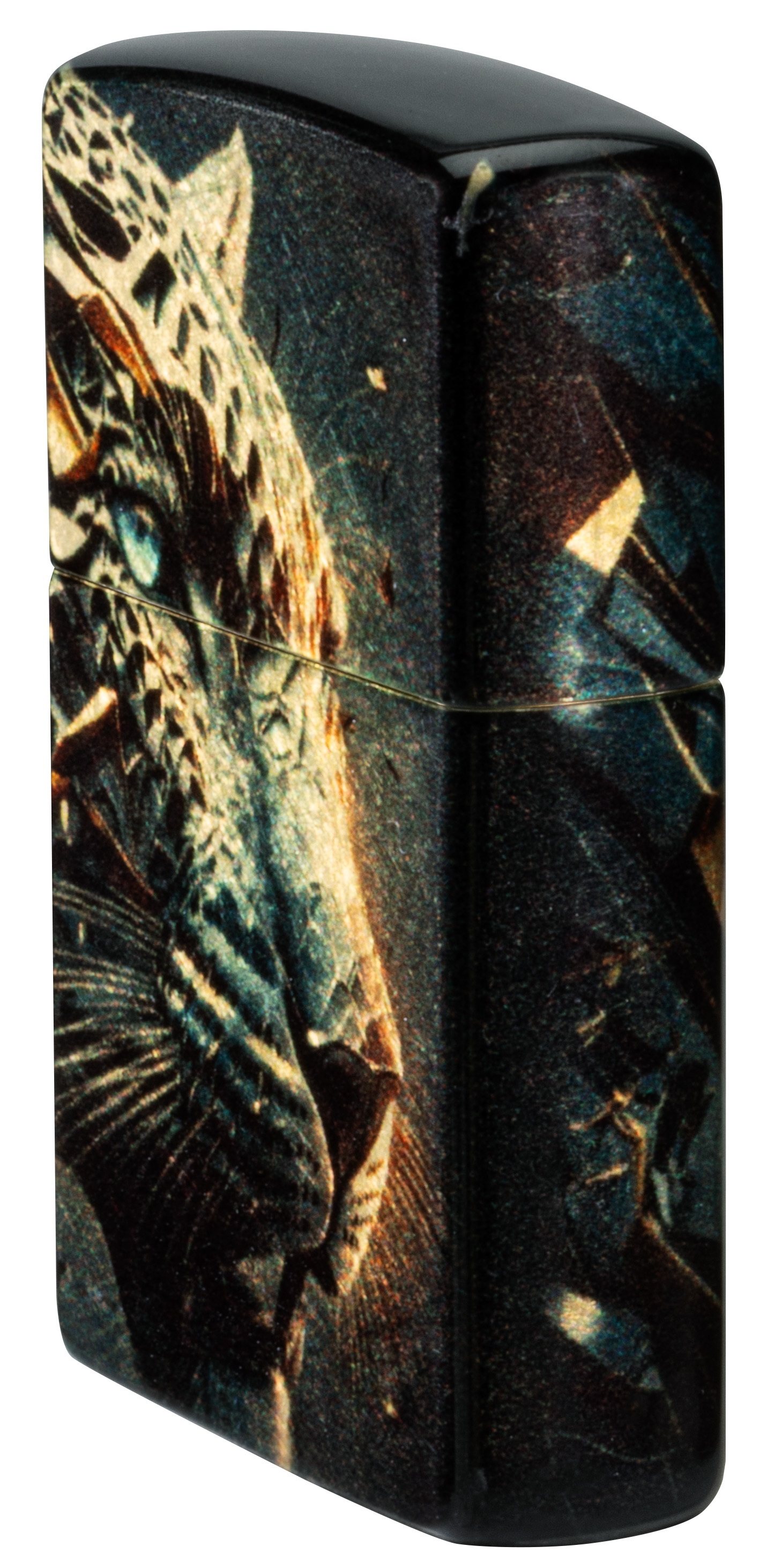 Front shot of Zippo Bejeweled Beetle Design High Polish Brass Windproof Lighter standing at a 3/4 angle.