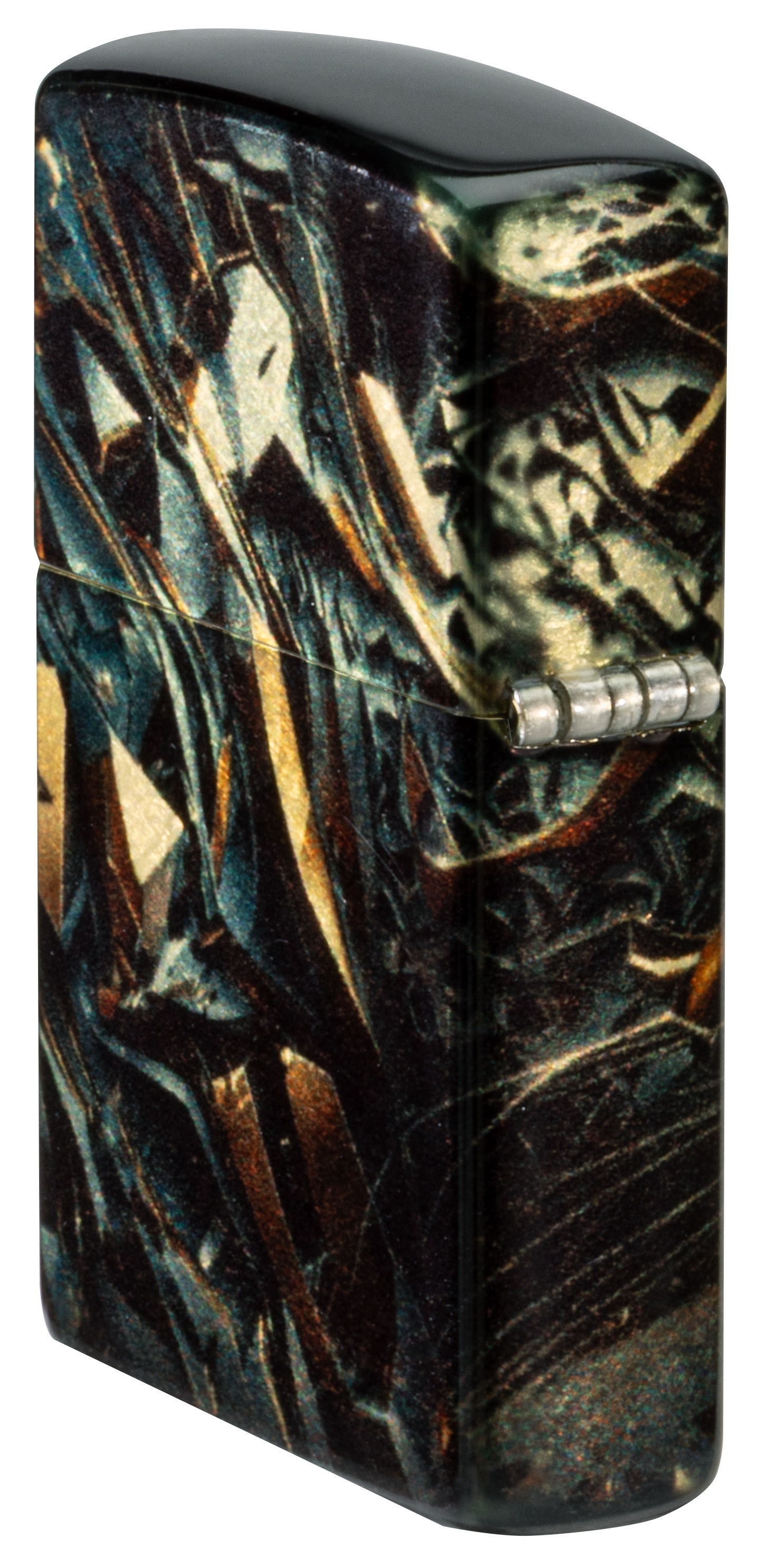 Front shot of Zippo Bejeweled Beetle Design High Polish Brass Windproof Lighter standing at a 3/4 angle.