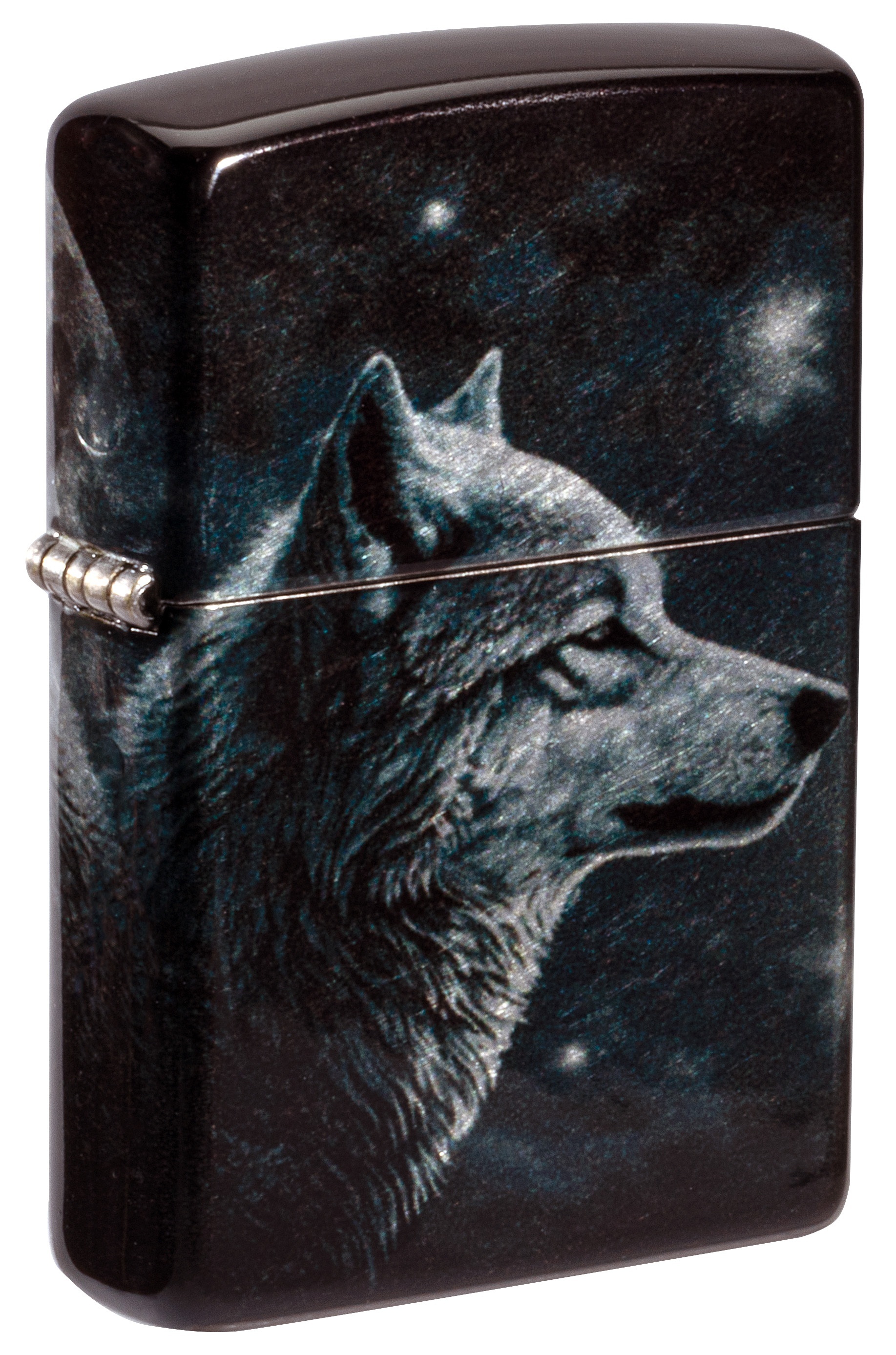 Front shot of Zippo Bejeweled Beetle Design High Polish Brass Windproof Lighter standing at a 3/4 angle.
