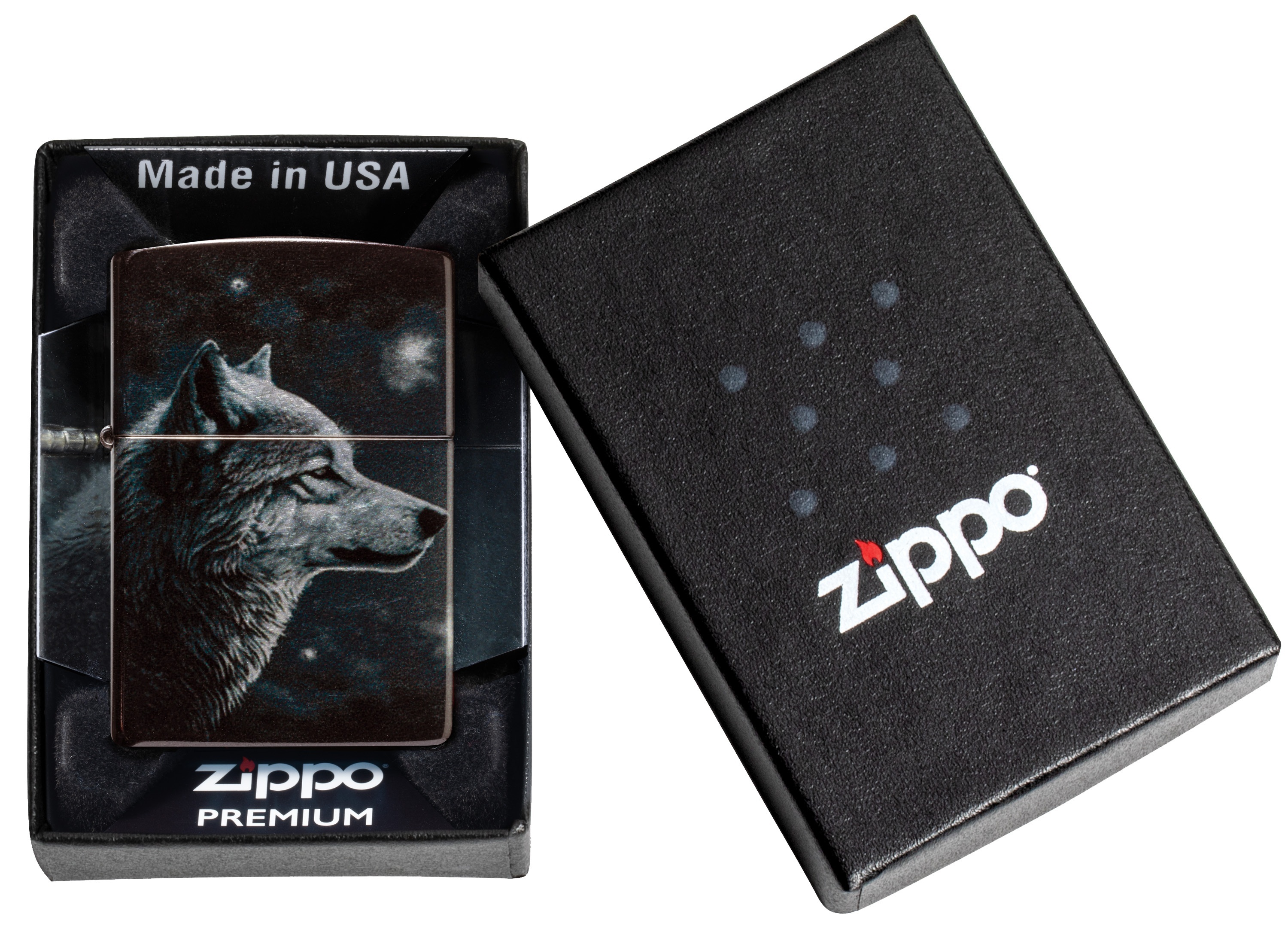 Front shot of Zippo Bejeweled Beetle Design High Polish Brass Windproof Lighter standing at a 3/4 angle.