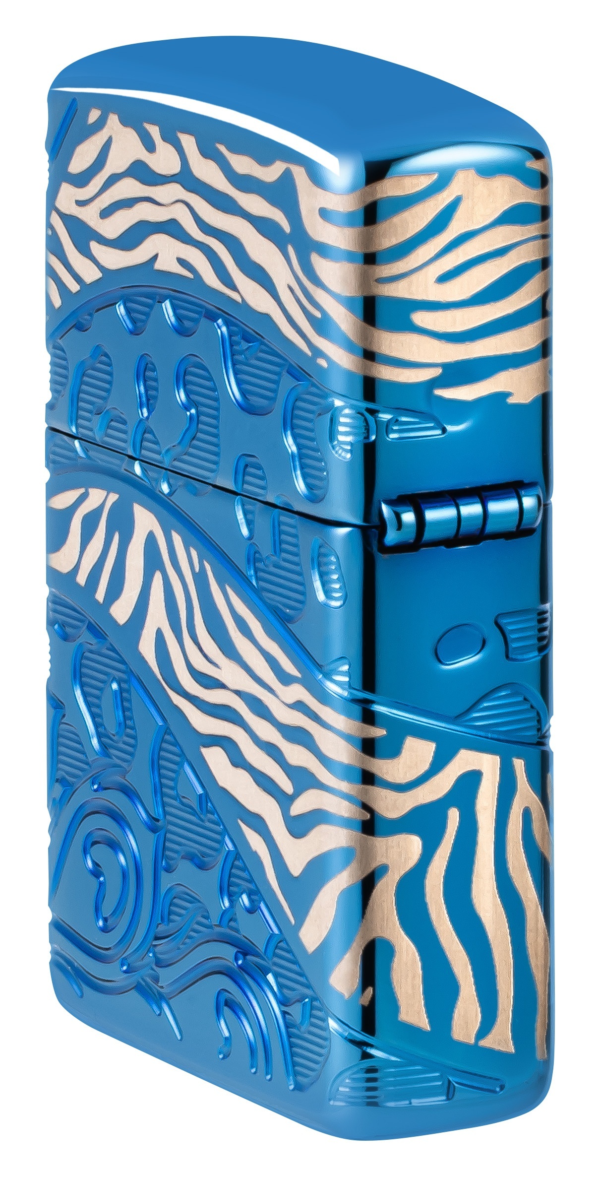 Front shot of Zippo Bejeweled Beetle Design High Polish Brass Windproof Lighter standing at a 3/4 angle.