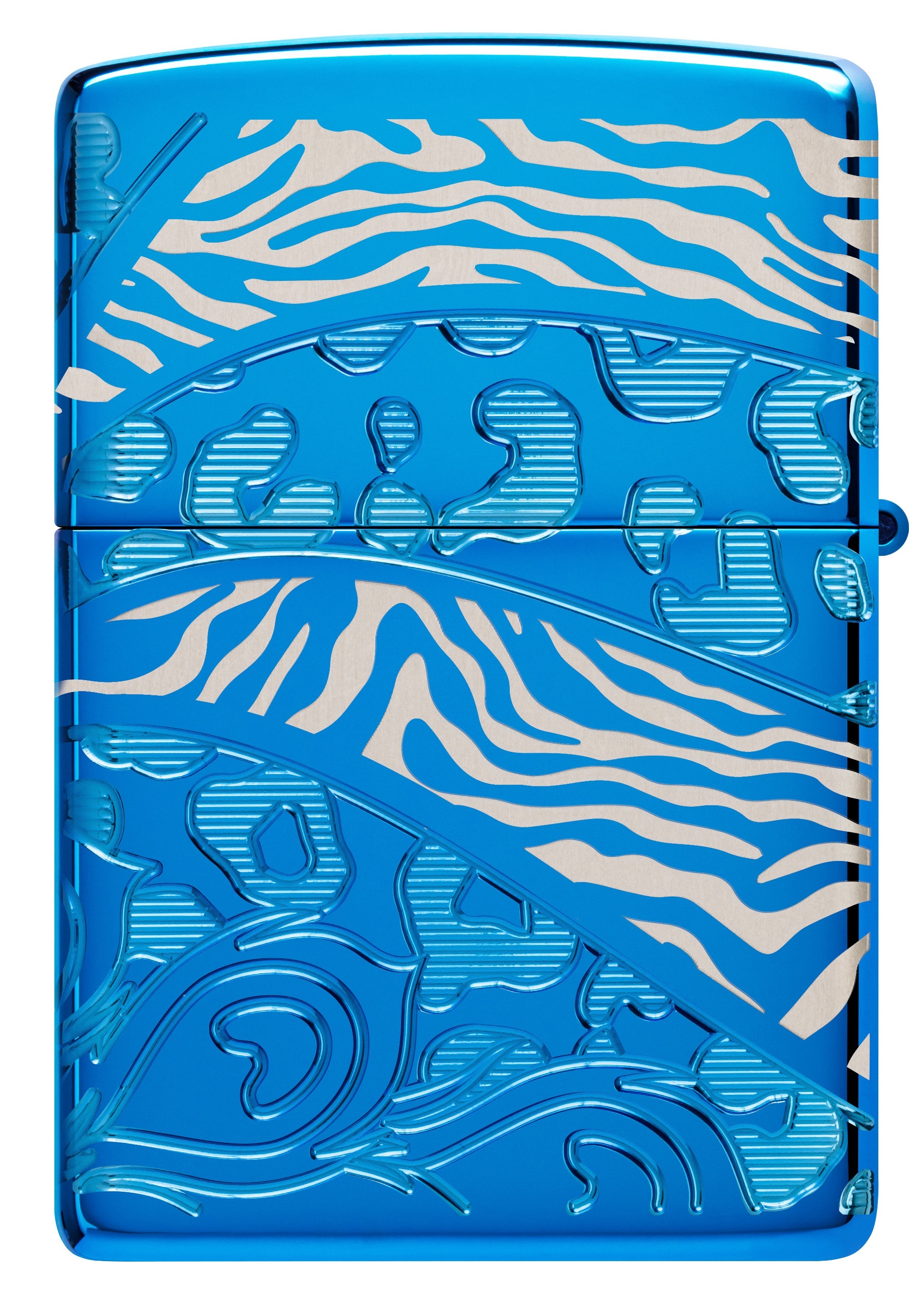 Front shot of Zippo Bejeweled Beetle Design High Polish Brass Windproof Lighter standing at a 3/4 angle.