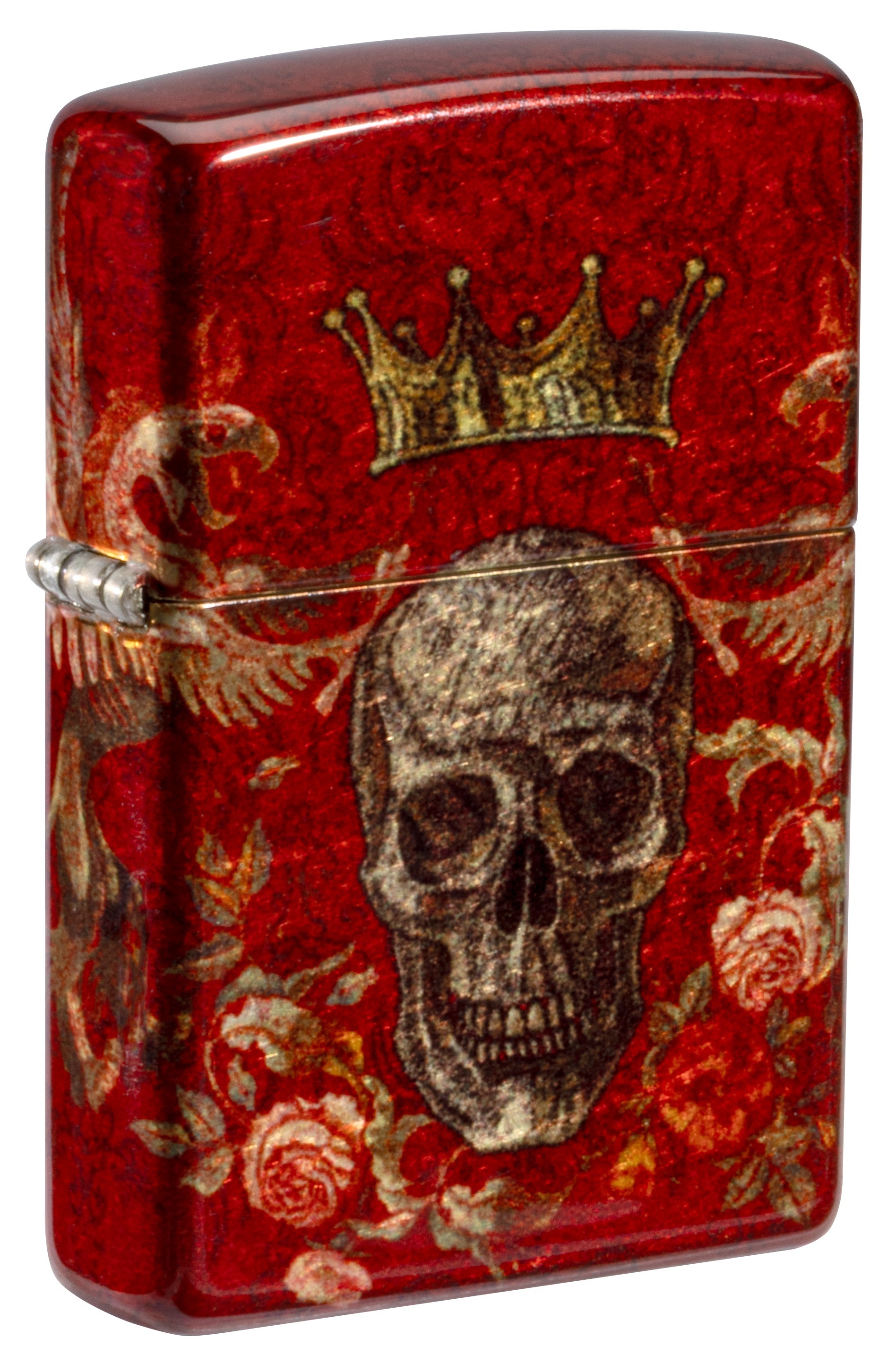 Front shot of Zippo Bejeweled Beetle Design High Polish Brass Windproof Lighter standing at a 3/4 angle.
