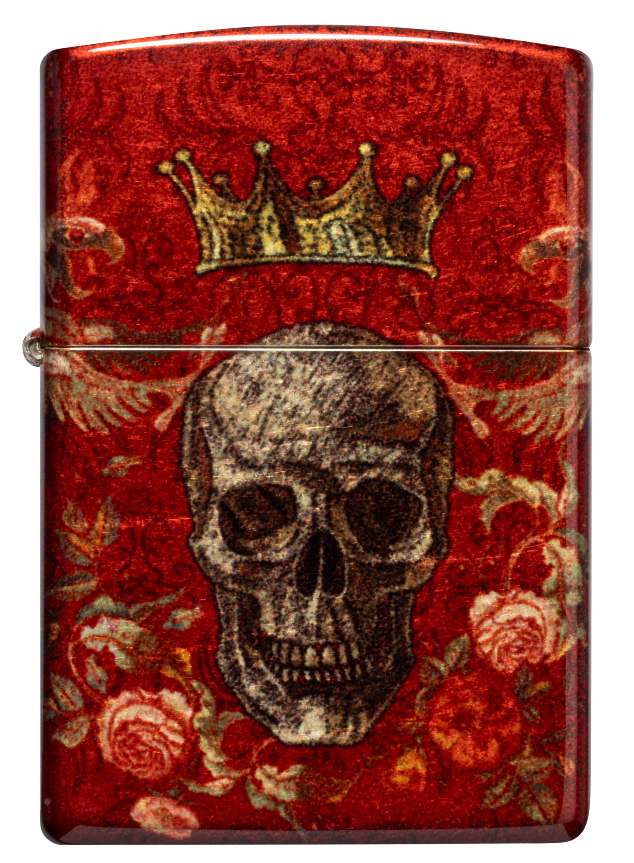 Front shot of Zippo Bejeweled Beetle Design High Polish Brass Windproof Lighter standing at a 3/4 angle.