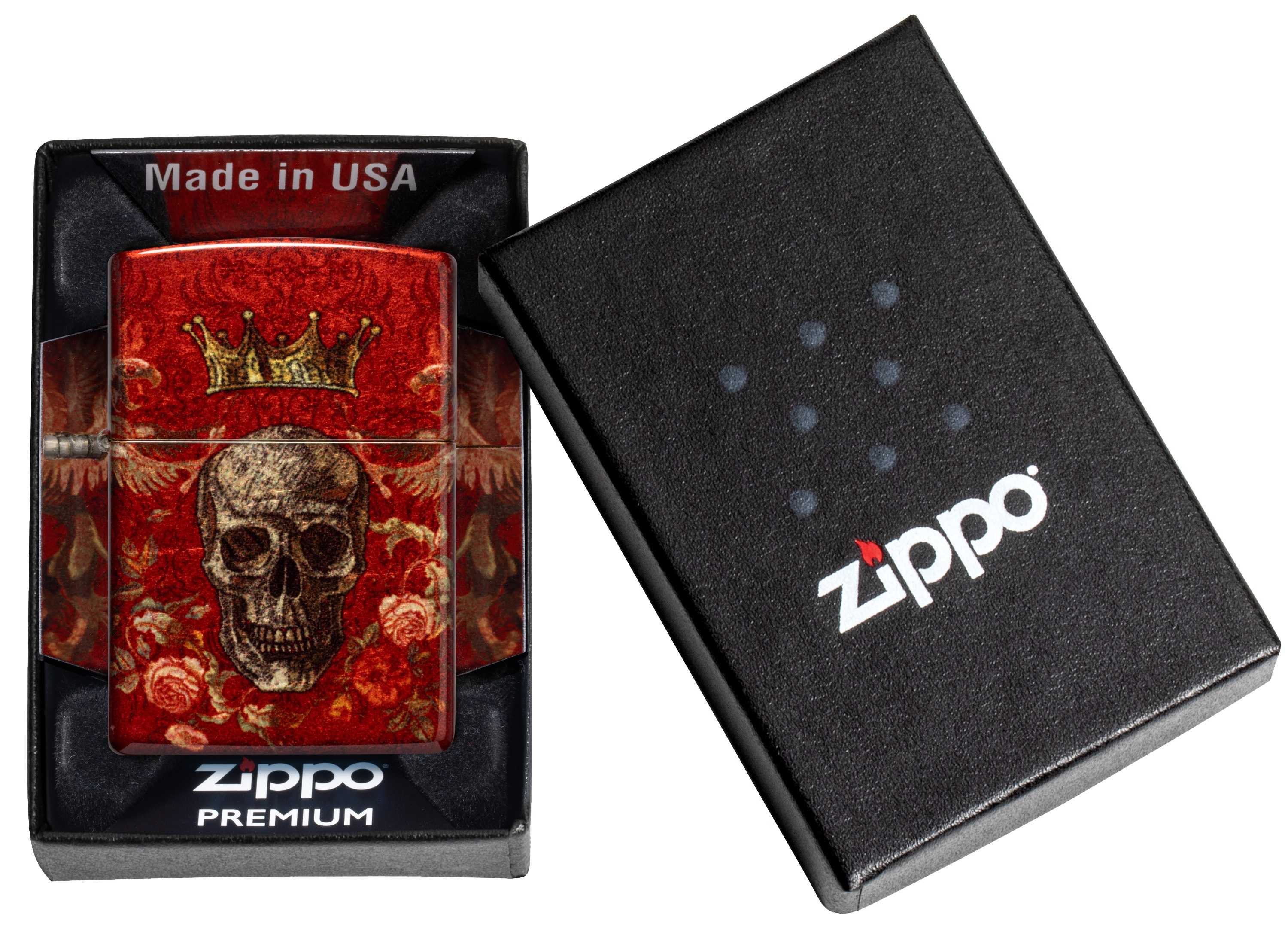 Front shot of Zippo Bejeweled Beetle Design High Polish Brass Windproof Lighter standing at a 3/4 angle.