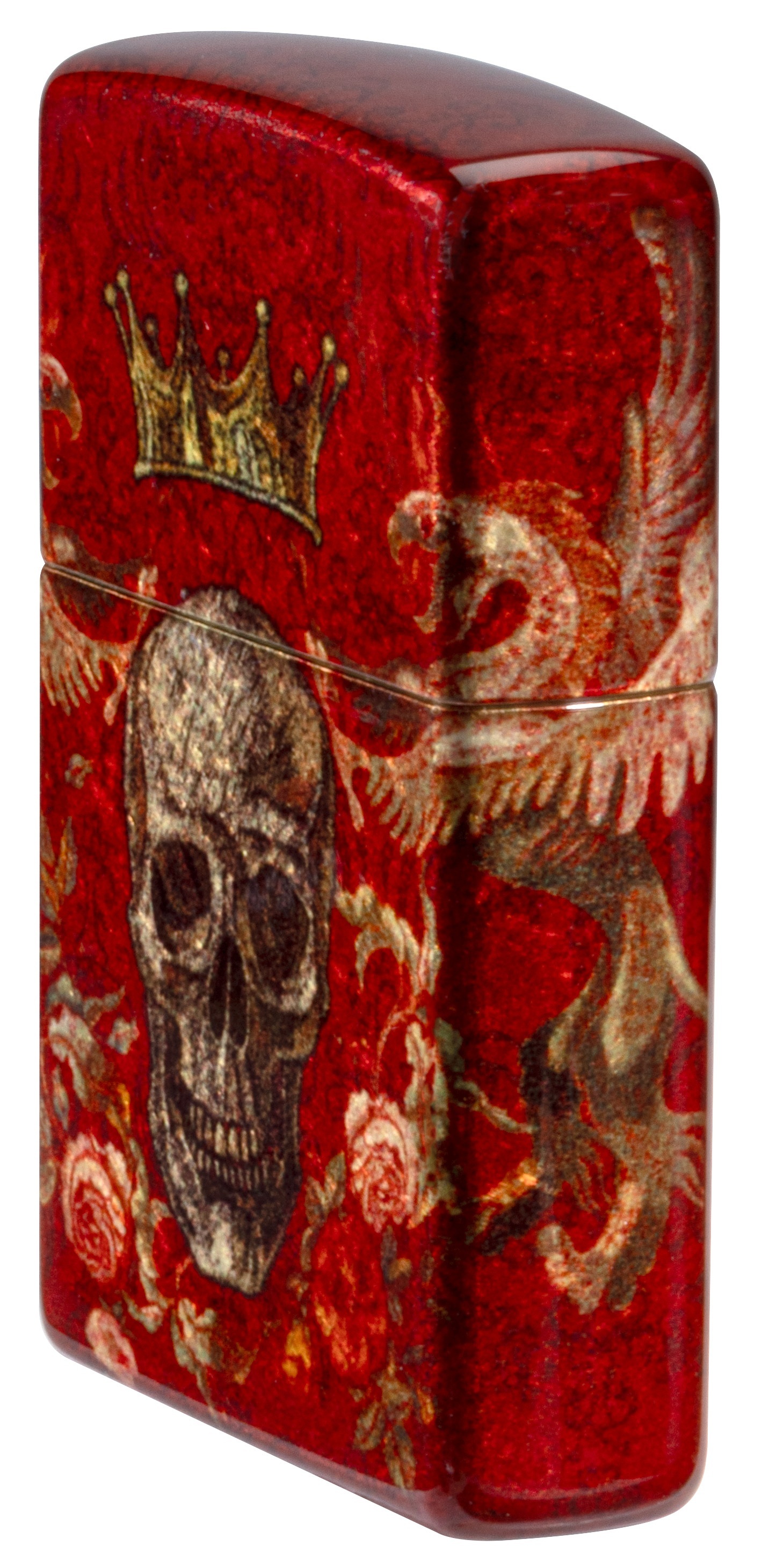 Front shot of Zippo Bejeweled Beetle Design High Polish Brass Windproof Lighter standing at a 3/4 angle.