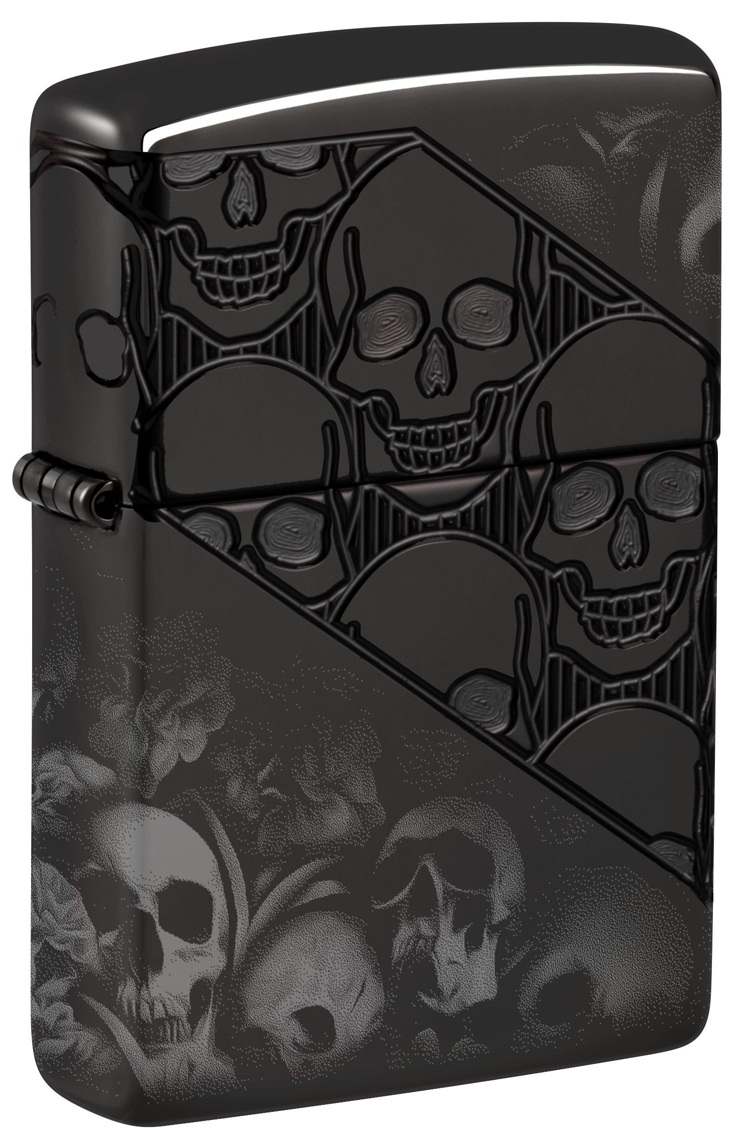 Front shot of Zippo Bejeweled Beetle Design High Polish Brass Windproof Lighter standing at a 3/4 angle.