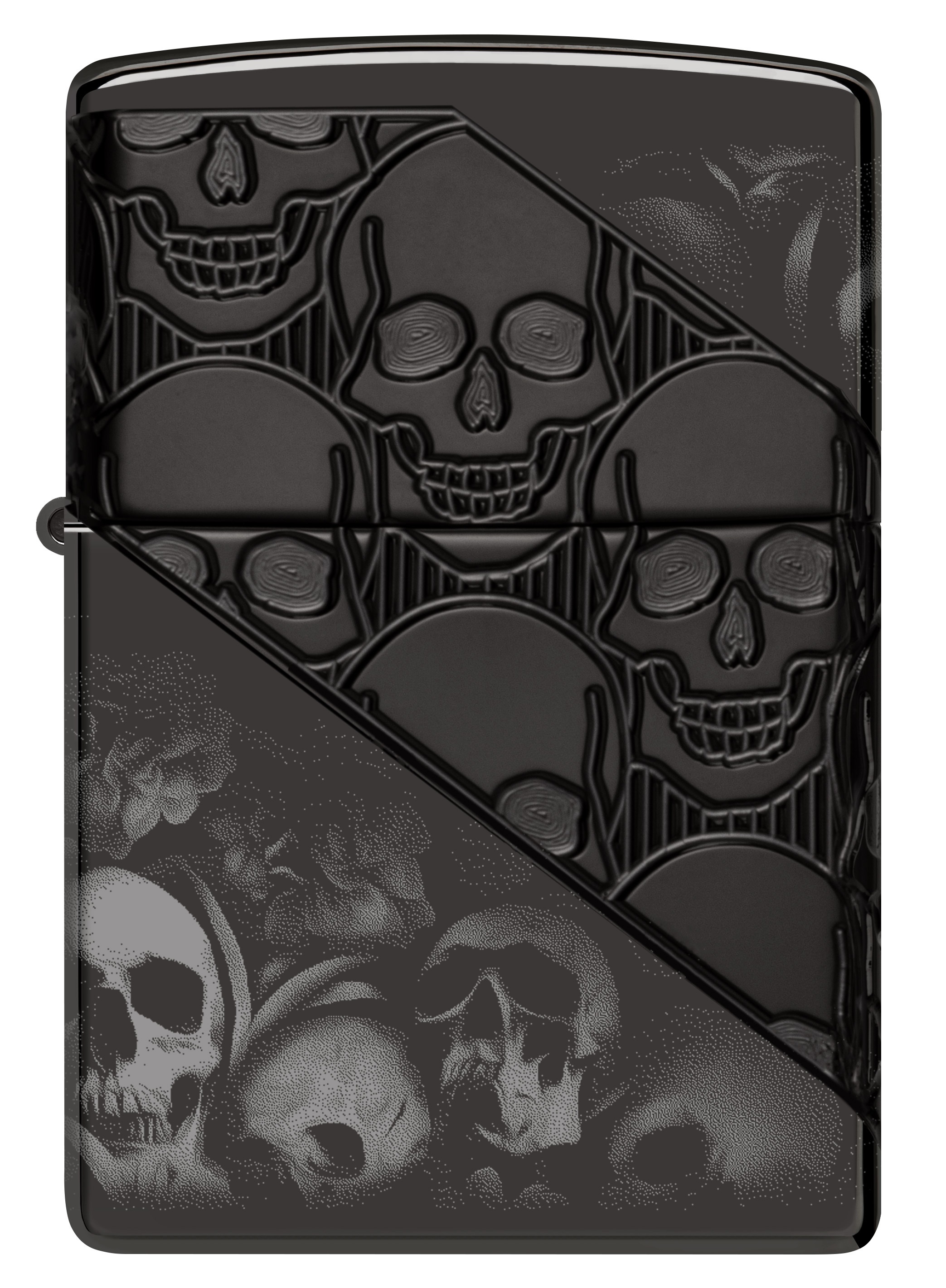 Front shot of Zippo Bejeweled Beetle Design High Polish Brass Windproof Lighter standing at a 3/4 angle.