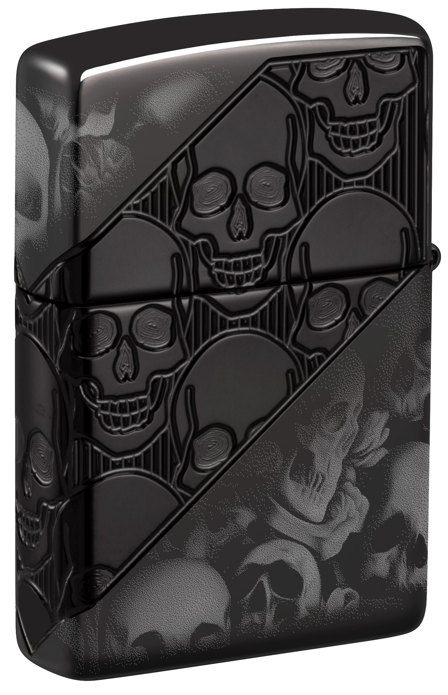 Front shot of Zippo Bejeweled Beetle Design High Polish Brass Windproof Lighter standing at a 3/4 angle.