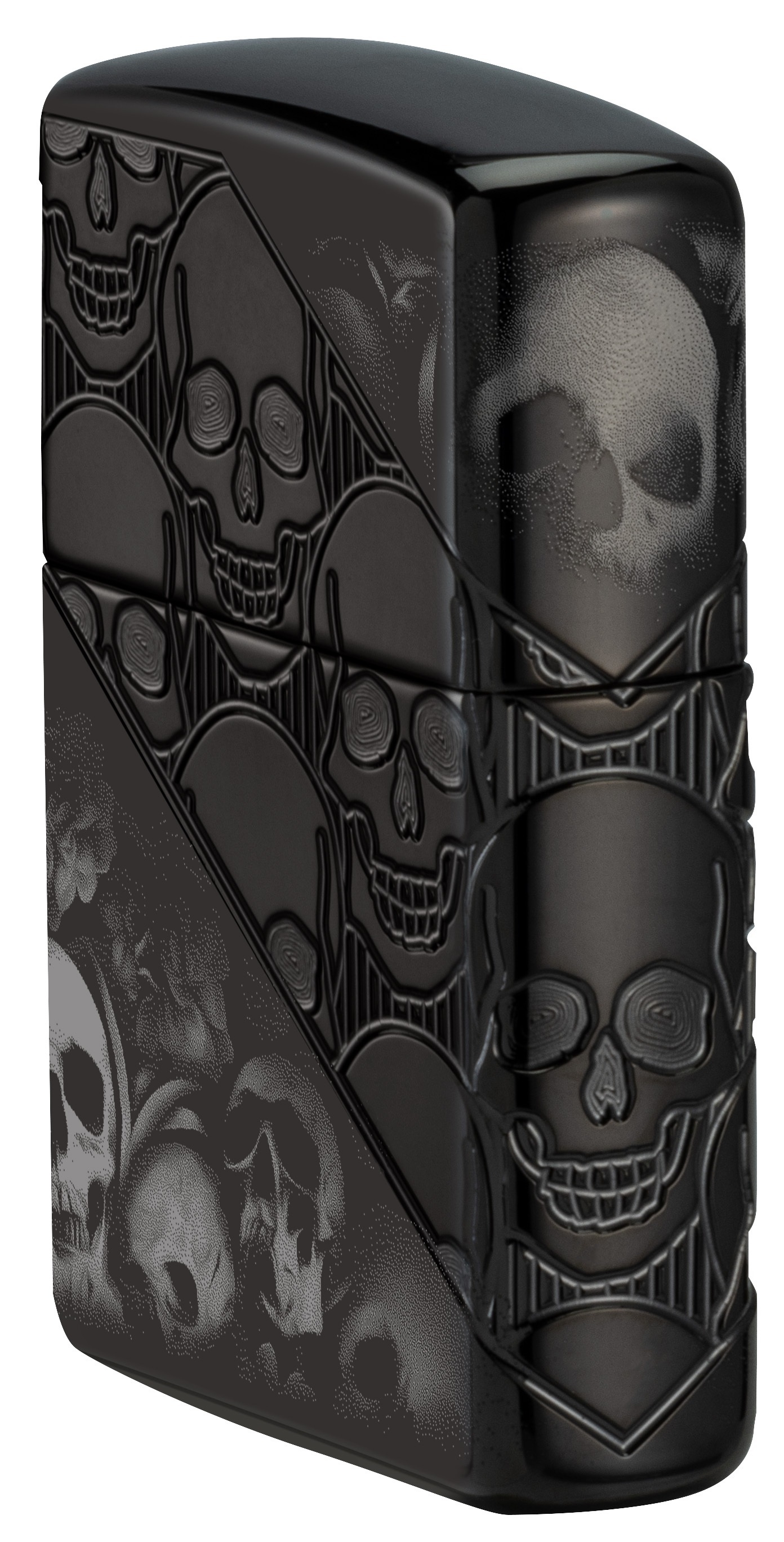 Front shot of Zippo Bejeweled Beetle Design High Polish Brass Windproof Lighter standing at a 3/4 angle.