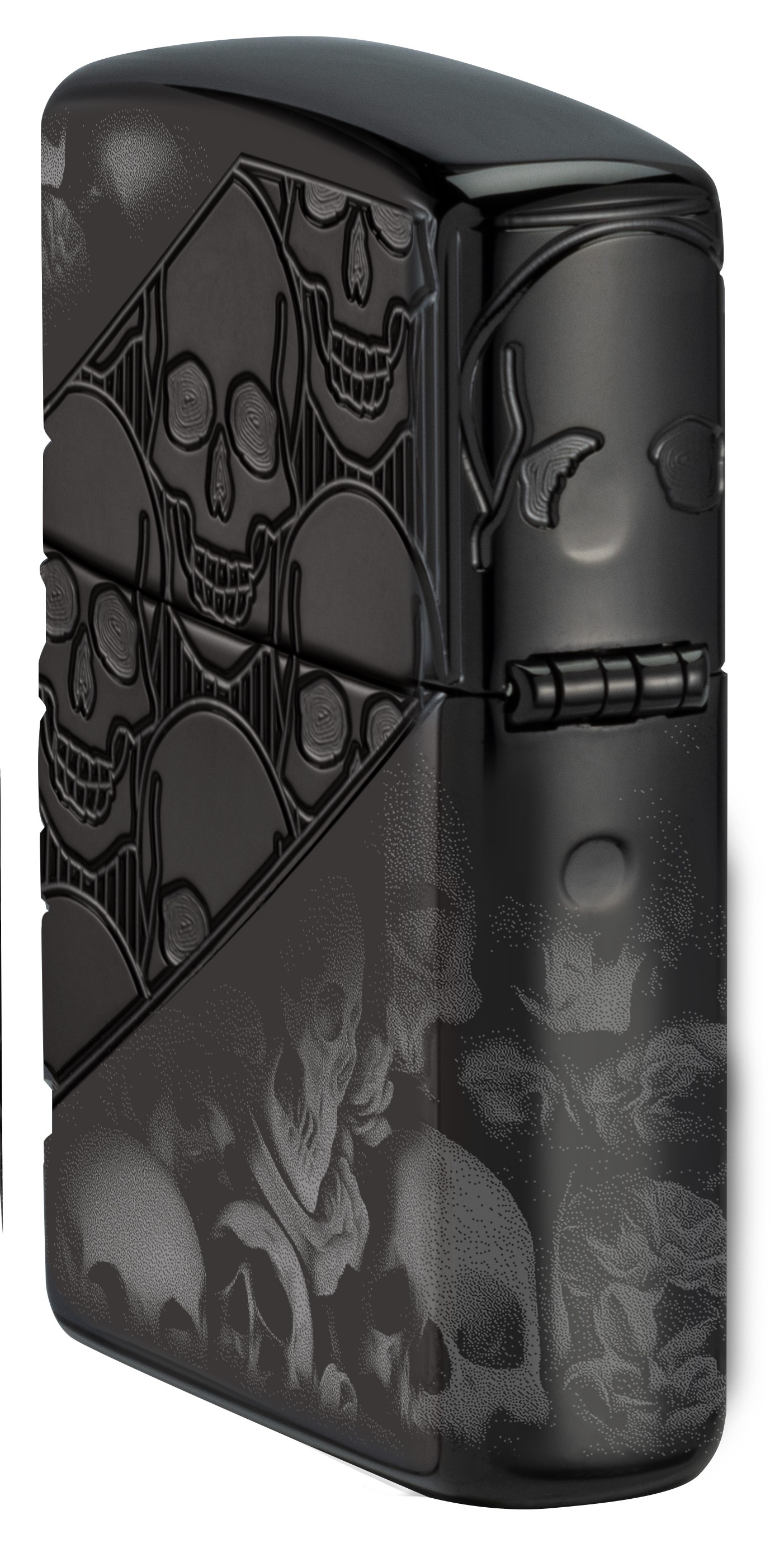 Front shot of Zippo Bejeweled Beetle Design High Polish Brass Windproof Lighter standing at a 3/4 angle.