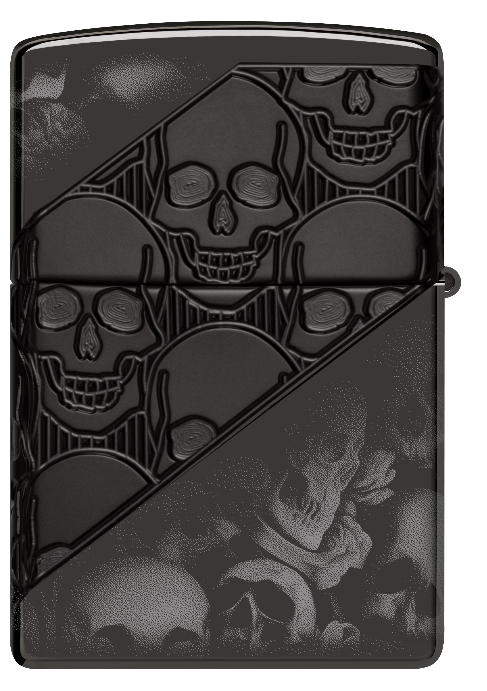 Front shot of Zippo Bejeweled Beetle Design High Polish Brass Windproof Lighter standing at a 3/4 angle.