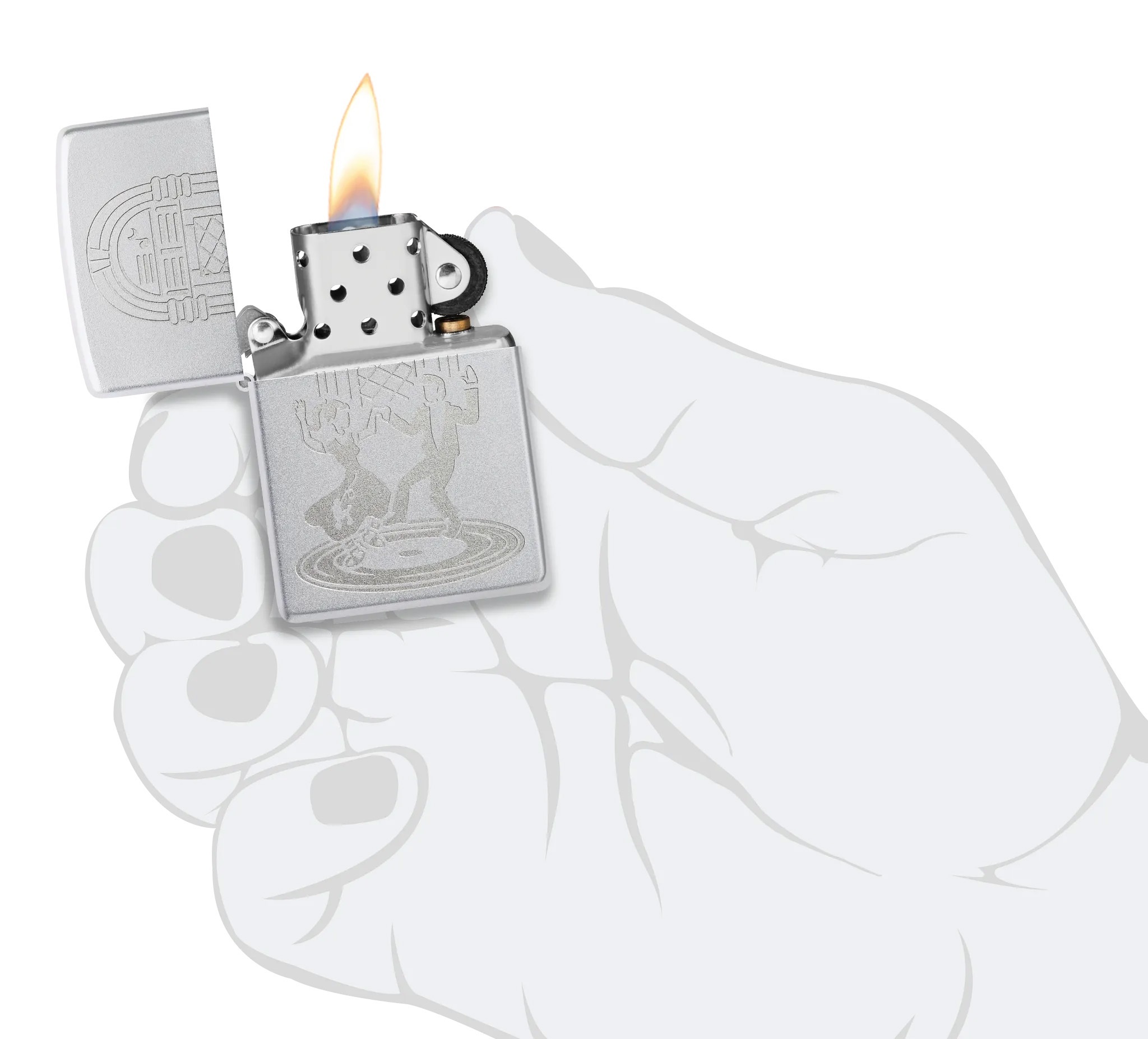 Front shot of Zippo Bejeweled Beetle Design High Polish Brass Windproof Lighter standing at a 3/4 angle.
