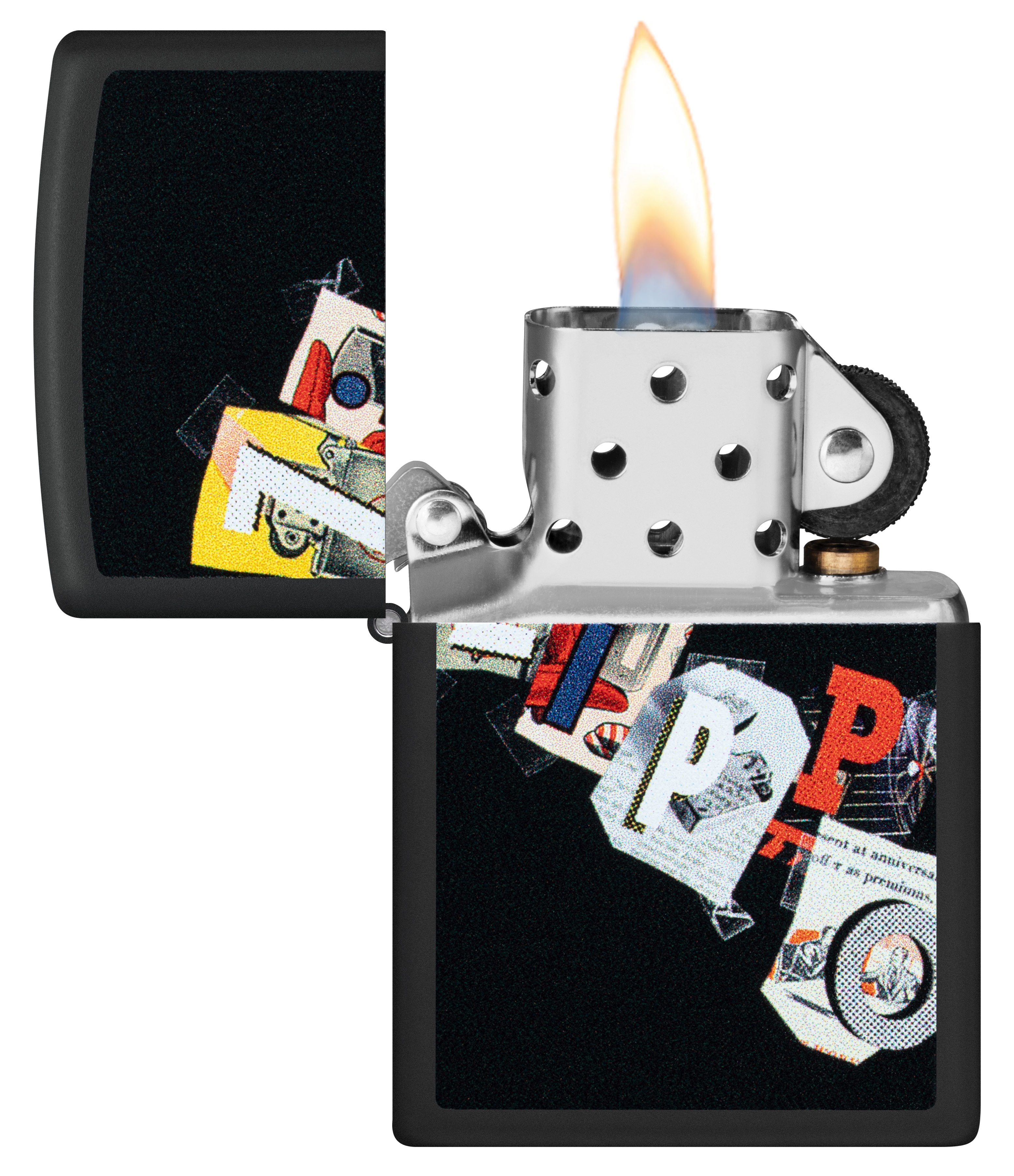 Front shot of Zippo Bejeweled Beetle Design High Polish Brass Windproof Lighter standing at a 3/4 angle.