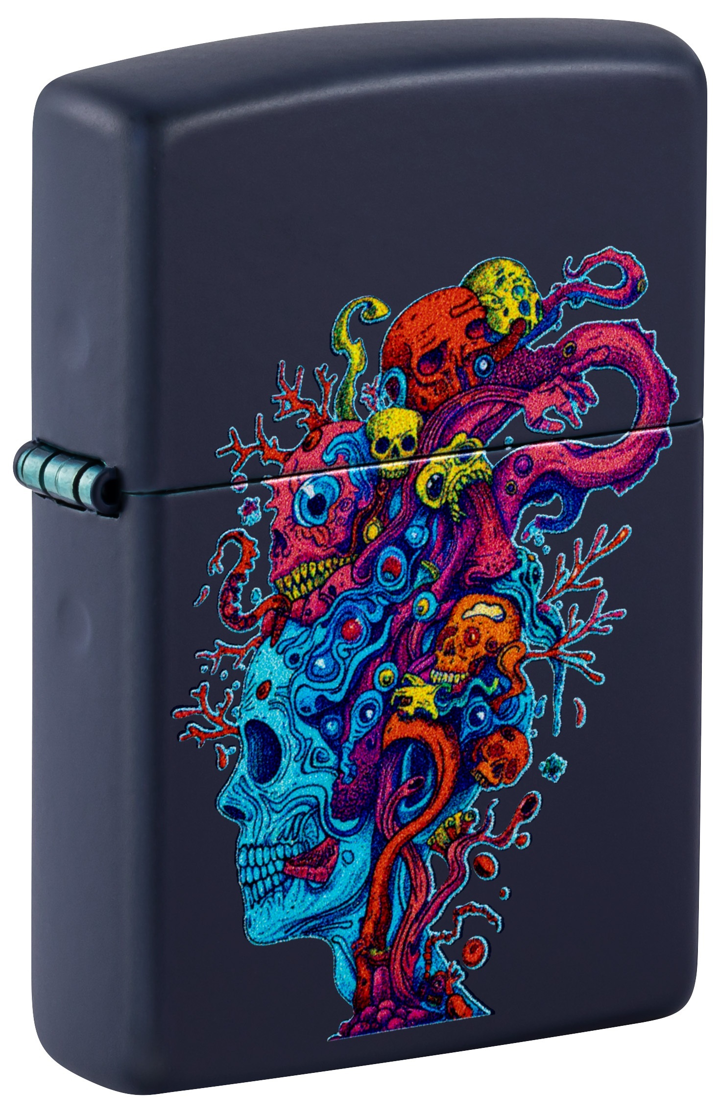 Front shot of Zippo Bejeweled Beetle Design High Polish Brass Windproof Lighter standing at a 3/4 angle.