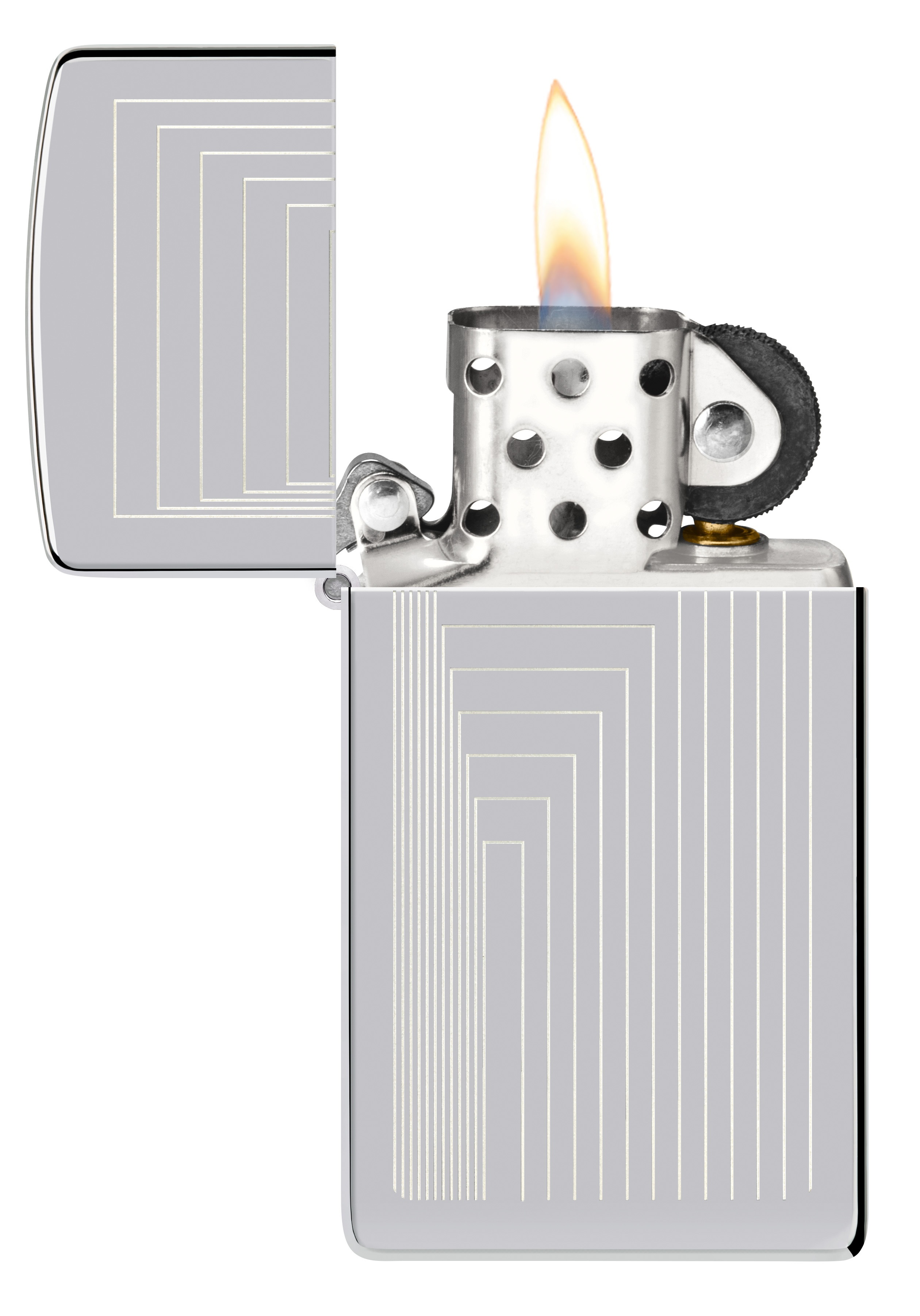 Front shot of Zippo Bejeweled Beetle Design High Polish Brass Windproof Lighter standing at a 3/4 angle.