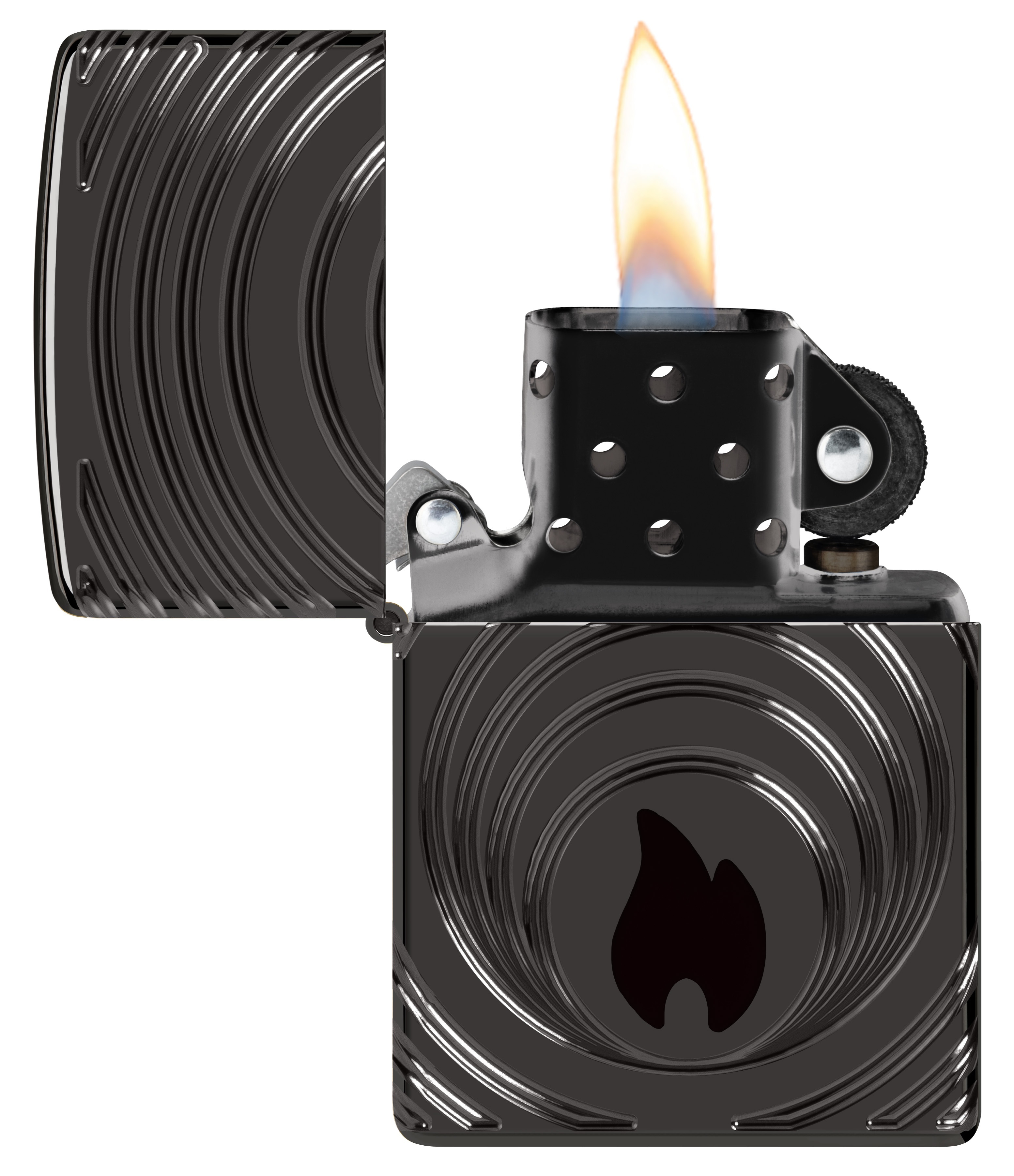 Front shot of Zippo Bejeweled Beetle Design High Polish Brass Windproof Lighter standing at a 3/4 angle.