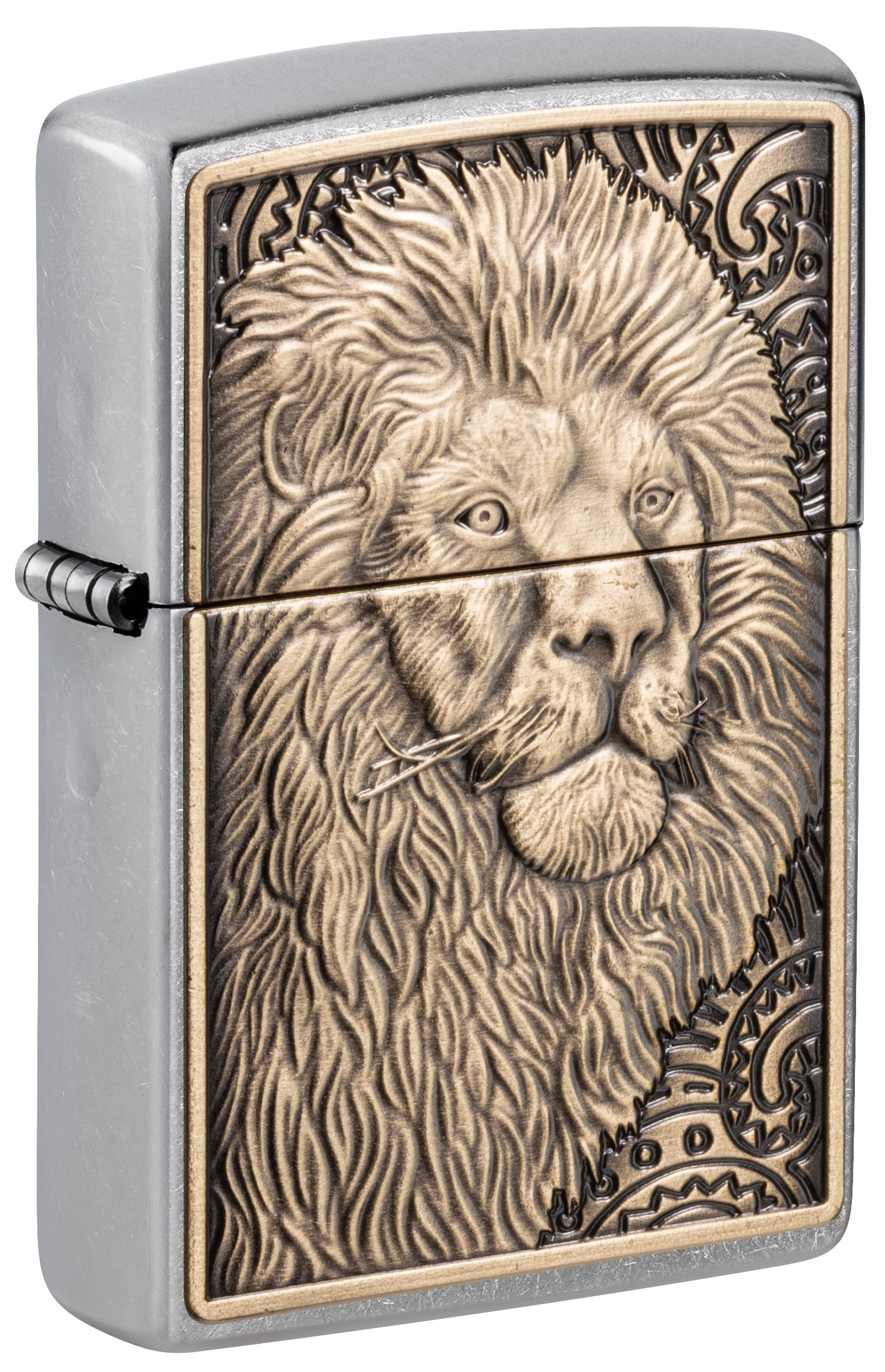 Front shot of Zippo Bejeweled Beetle Design High Polish Brass Windproof Lighter standing at a 3/4 angle.
