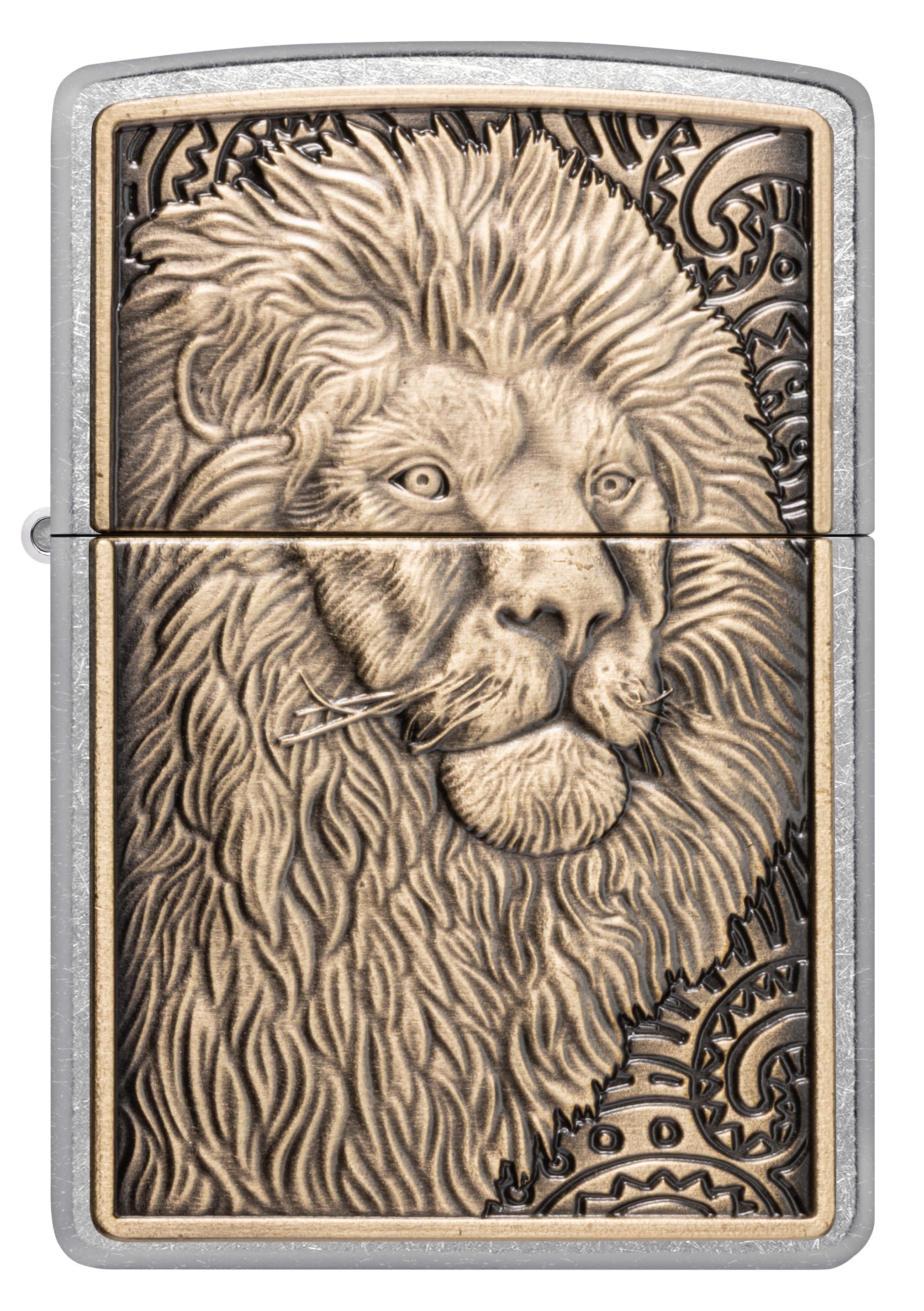 Front shot of Zippo Bejeweled Beetle Design High Polish Brass Windproof Lighter standing at a 3/4 angle.