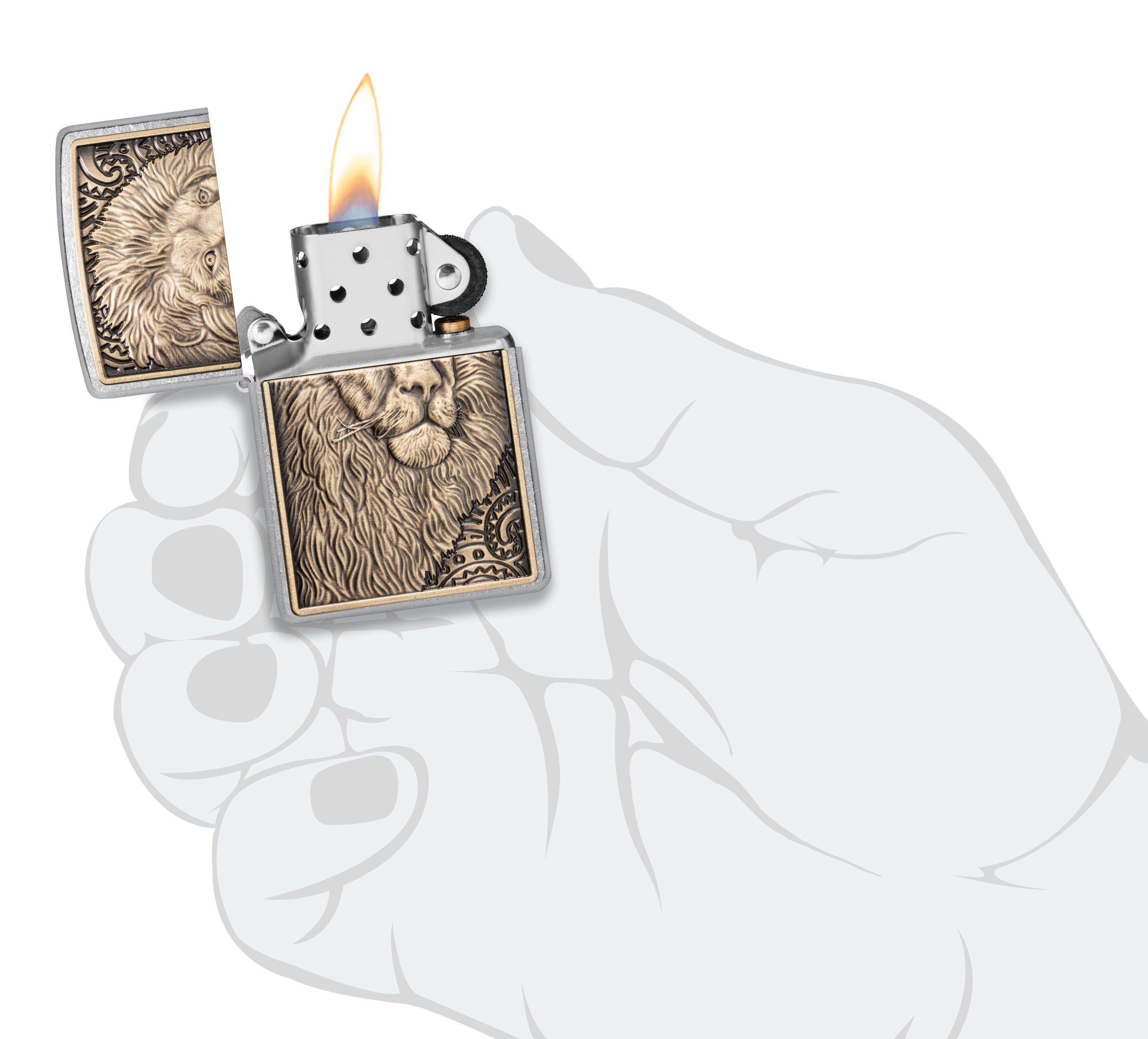Front shot of Zippo Bejeweled Beetle Design High Polish Brass Windproof Lighter standing at a 3/4 angle.