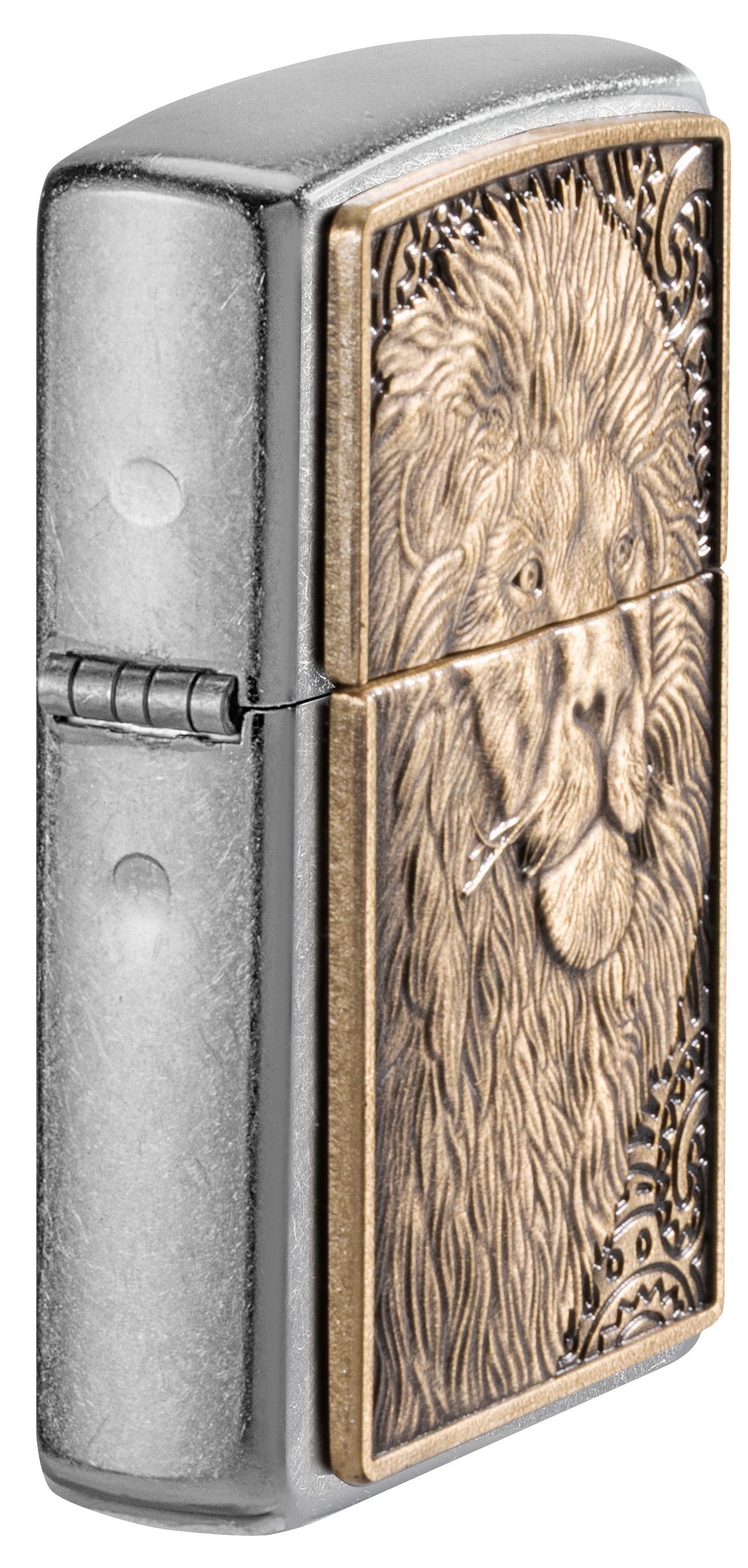 Front shot of Zippo Bejeweled Beetle Design High Polish Brass Windproof Lighter standing at a 3/4 angle.