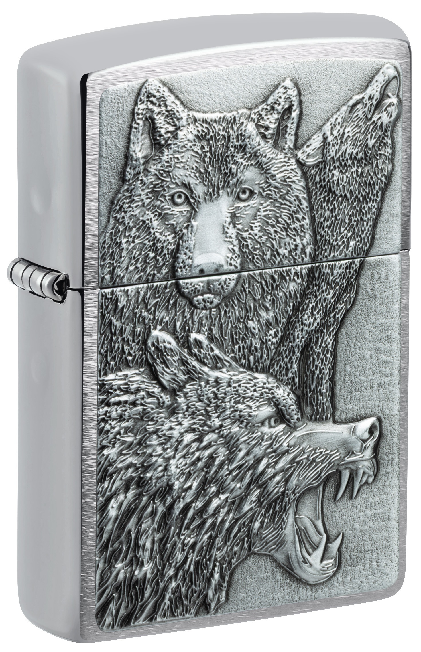 Front shot of Zippo Bejeweled Beetle Design High Polish Brass Windproof Lighter standing at a 3/4 angle.