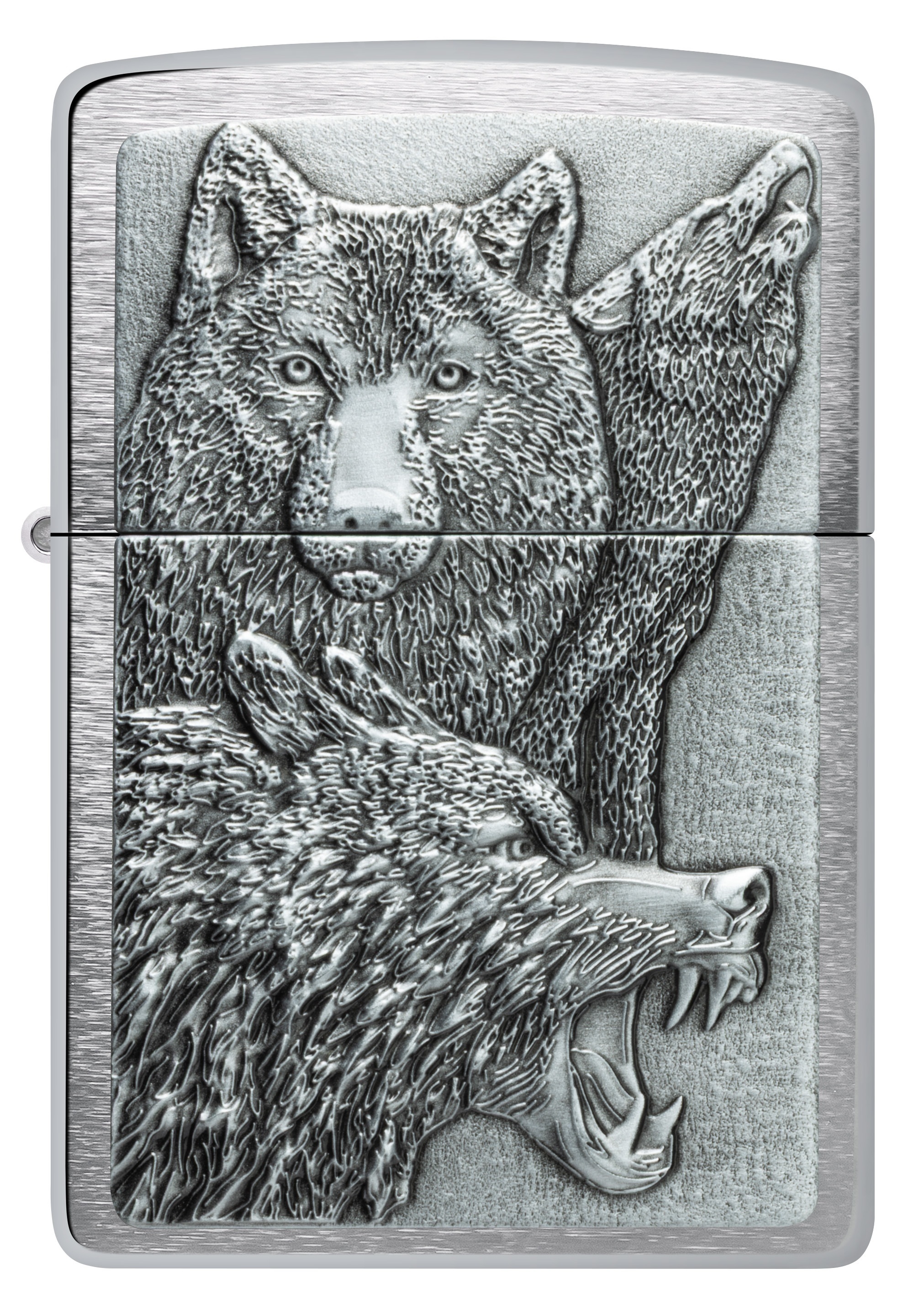 Front shot of Zippo Bejeweled Beetle Design High Polish Brass Windproof Lighter standing at a 3/4 angle.