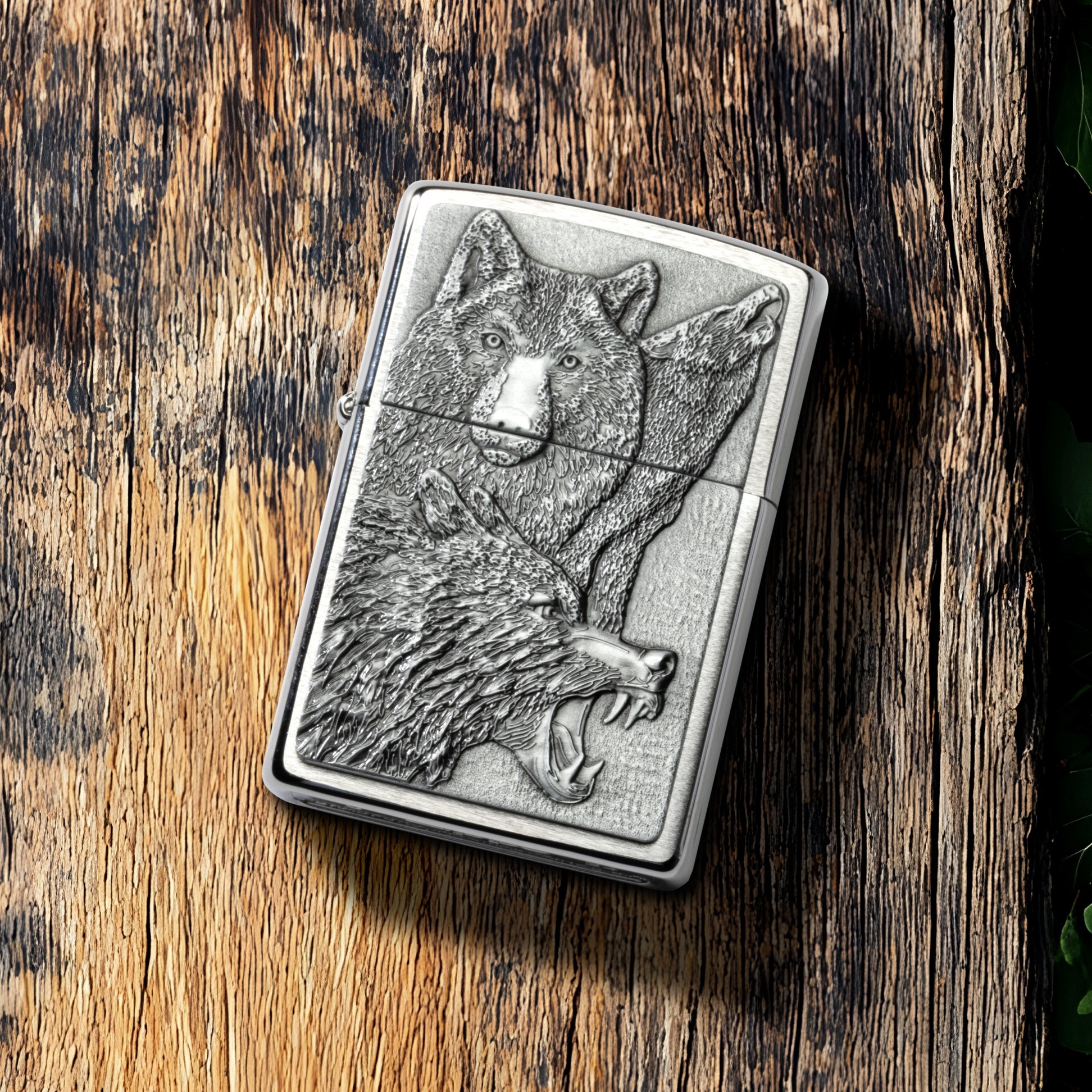 Front shot of Zippo Bejeweled Beetle Design High Polish Brass Windproof Lighter standing at a 3/4 angle.
