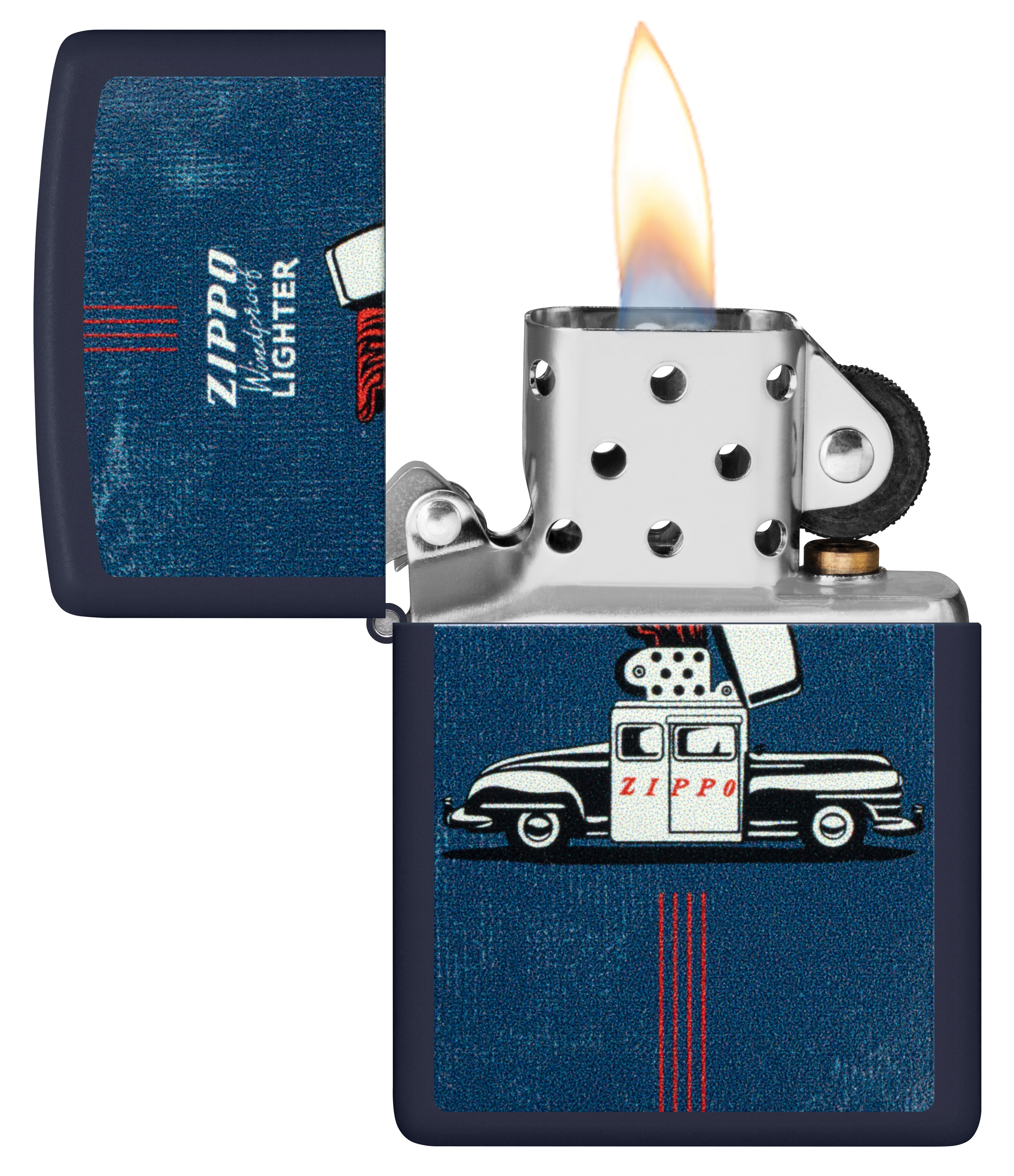 Front shot of Zippo Bejeweled Beetle Design High Polish Brass Windproof Lighter standing at a 3/4 angle.