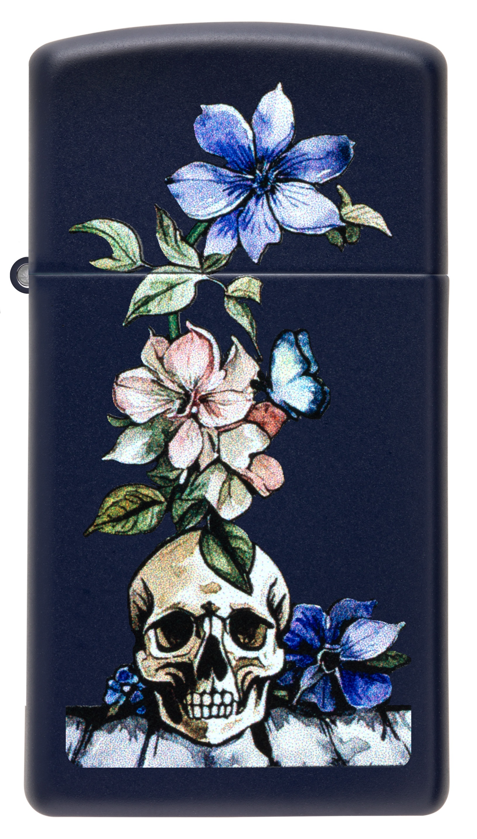 Front shot of Zippo Bejeweled Beetle Design High Polish Brass Windproof Lighter standing at a 3/4 angle.
