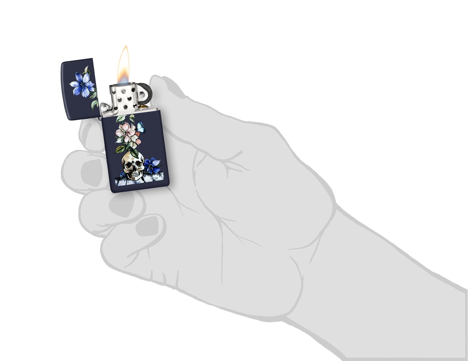 Front shot of Zippo Bejeweled Beetle Design High Polish Brass Windproof Lighter standing at a 3/4 angle.