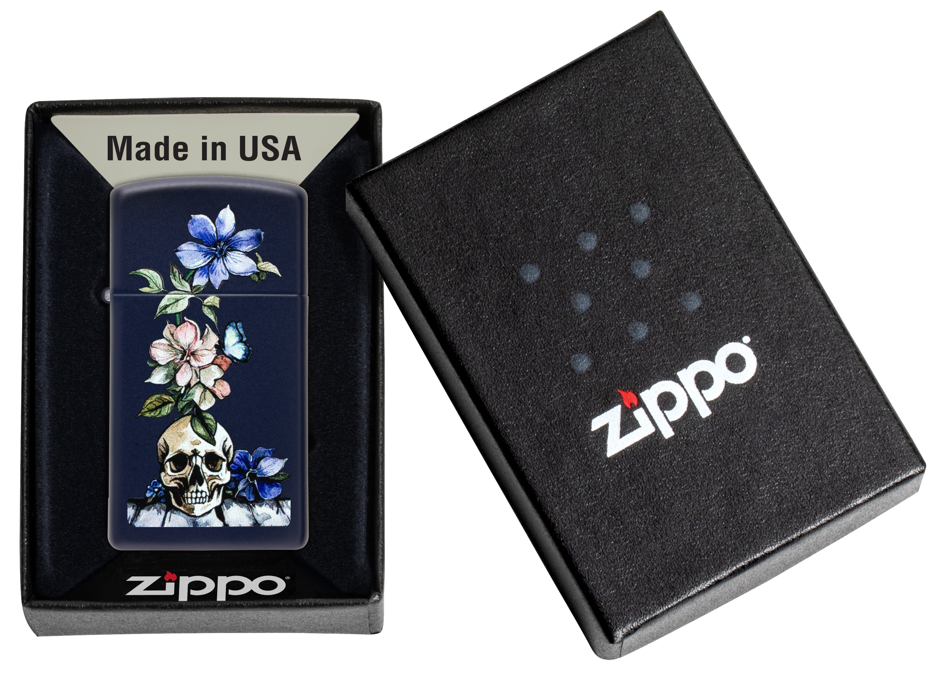 Front shot of Zippo Bejeweled Beetle Design High Polish Brass Windproof Lighter standing at a 3/4 angle.